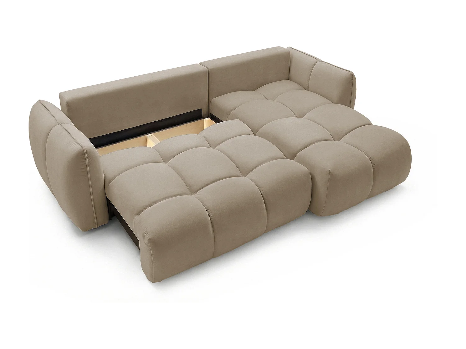 Ecksofa BELVEO mit Schlaffunktion und Bettkasten L-Form Ausrichtung Rechts Stoff Bluvel 28