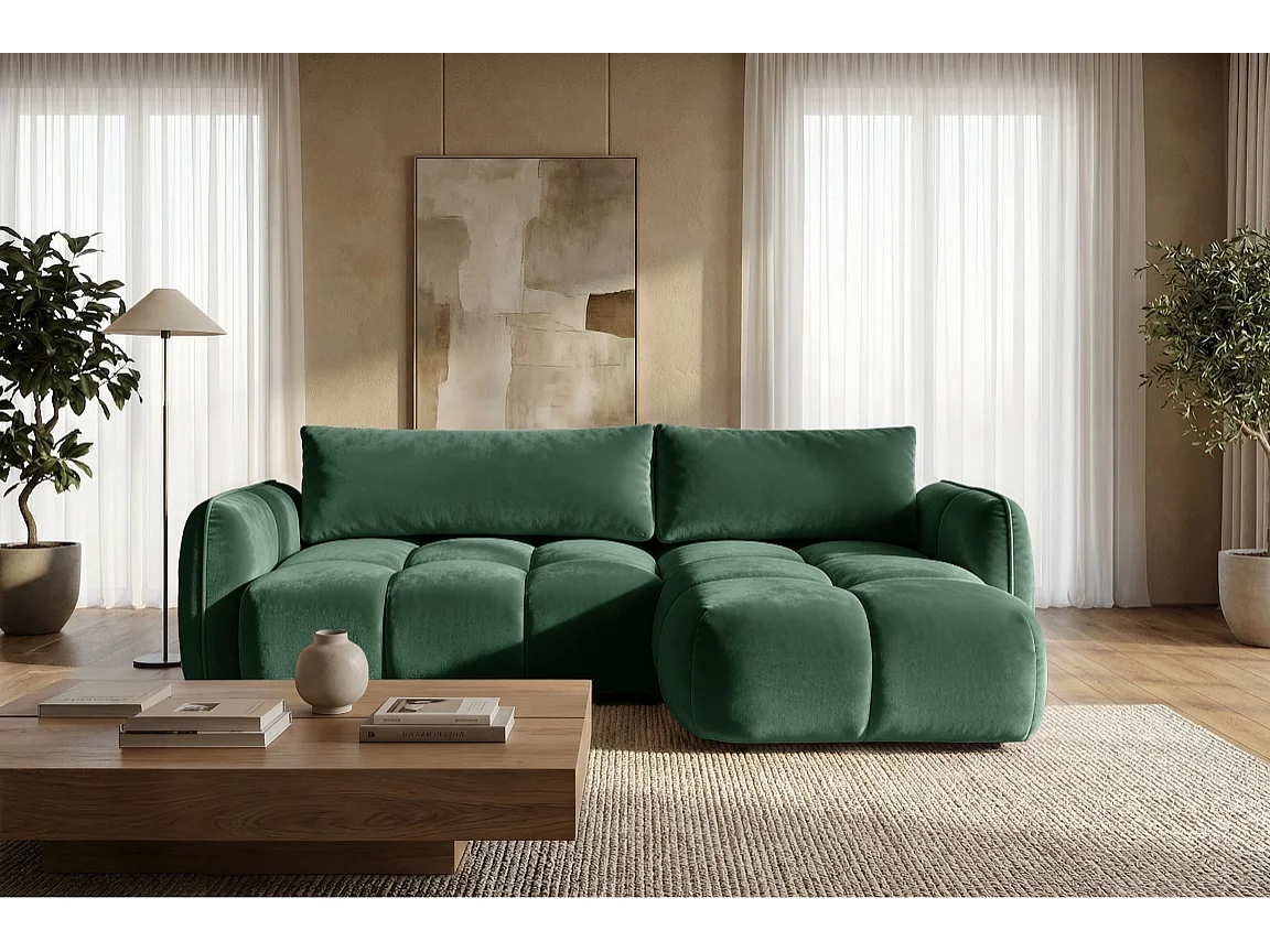 Ecksofa BELVEO mit Schlaffunktion und Bettkasten L-Form Ausrichtung Rechts Stoff Bluvel 78