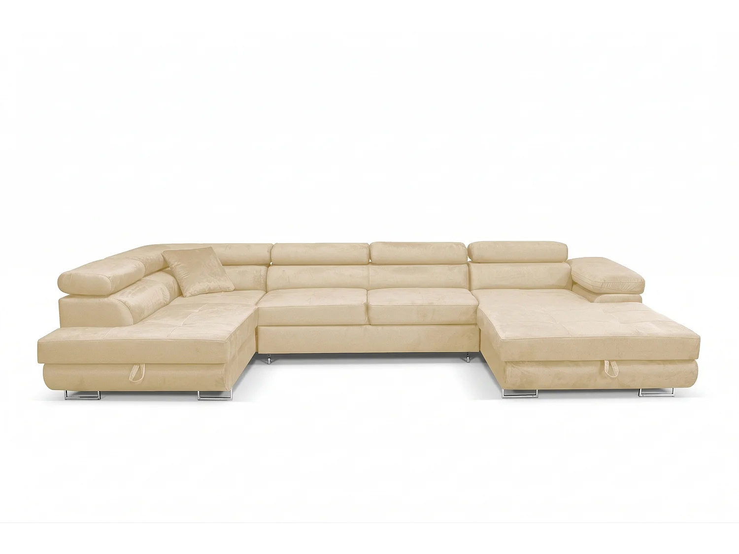 Wohnlandschaft Aller Monolith U XXL-Ecksofa mit Schlaffunktion und zwei Bettkasten in Hellbeige, linke Seite
