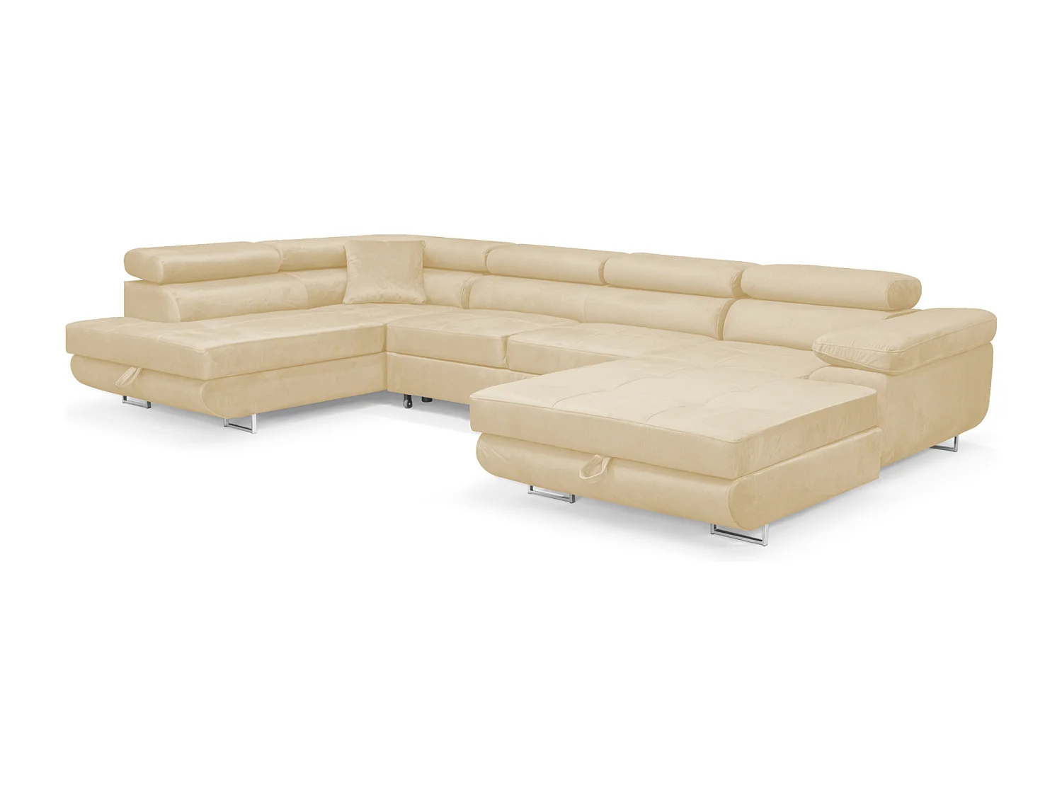 Wohnlandschaft Aller Monolith U XXL-Ecksofa mit Schlaffunktion und zwei Bettkasten in Hellbeige, linke Seite