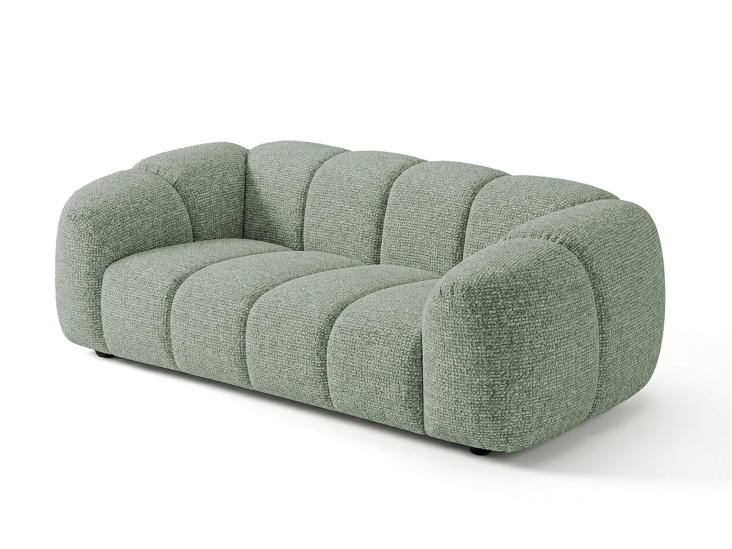 Canapé 3 places capitonné en tissu bouclé vert amande 240 cm - MALI 3S