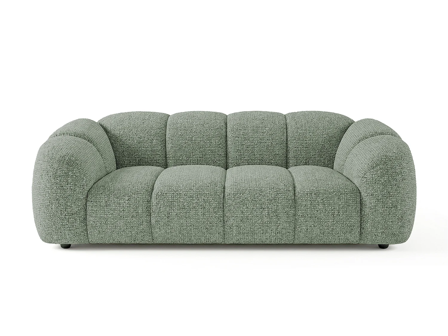 Canapé 3 places capitonné en tissu bouclé vert amande 240 cm - MALI 3S