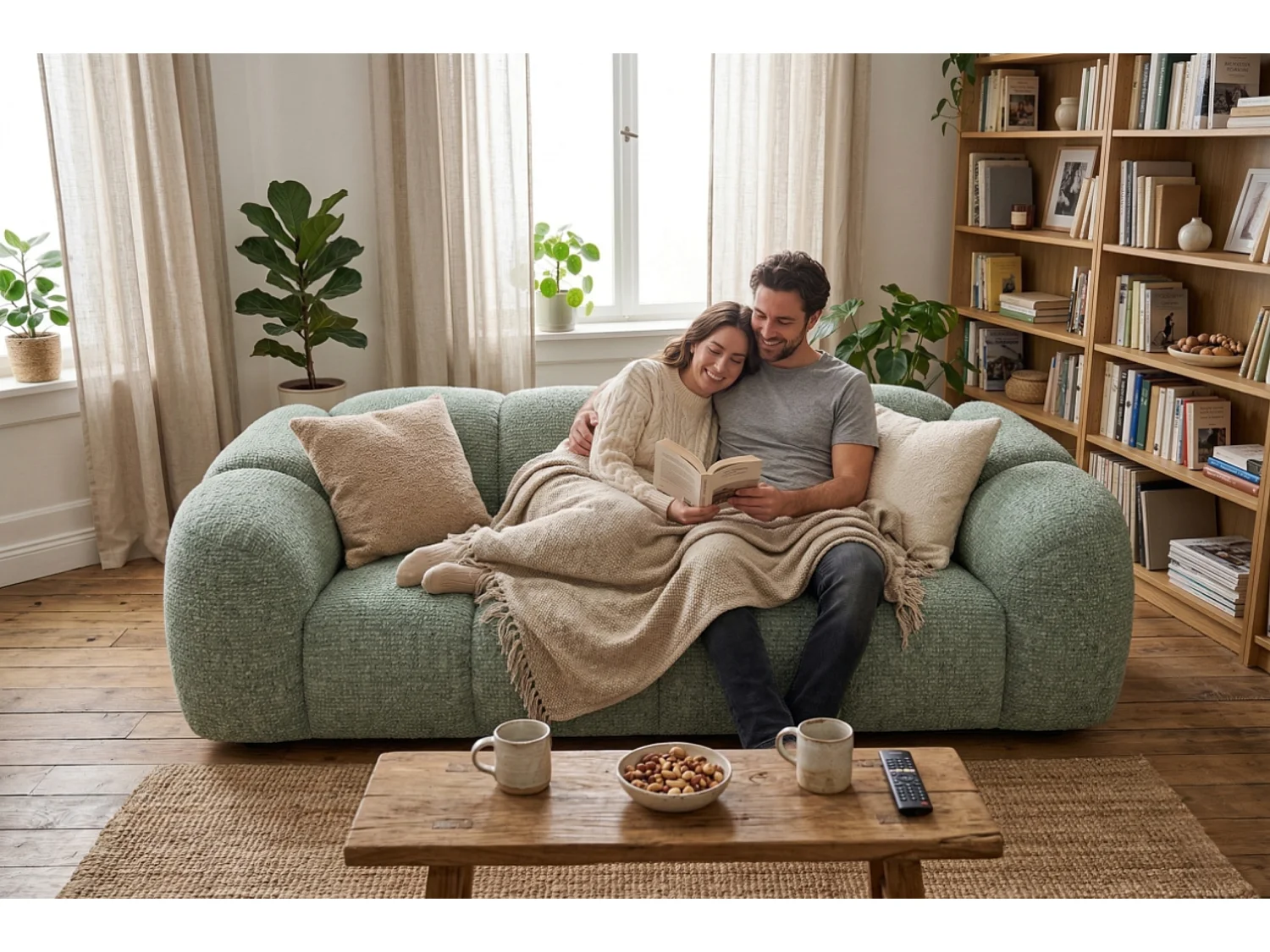 Design Sofa MALI 3-Sitzer Stoff Puente 33 Salbeigrün – Cloud Design 240cm