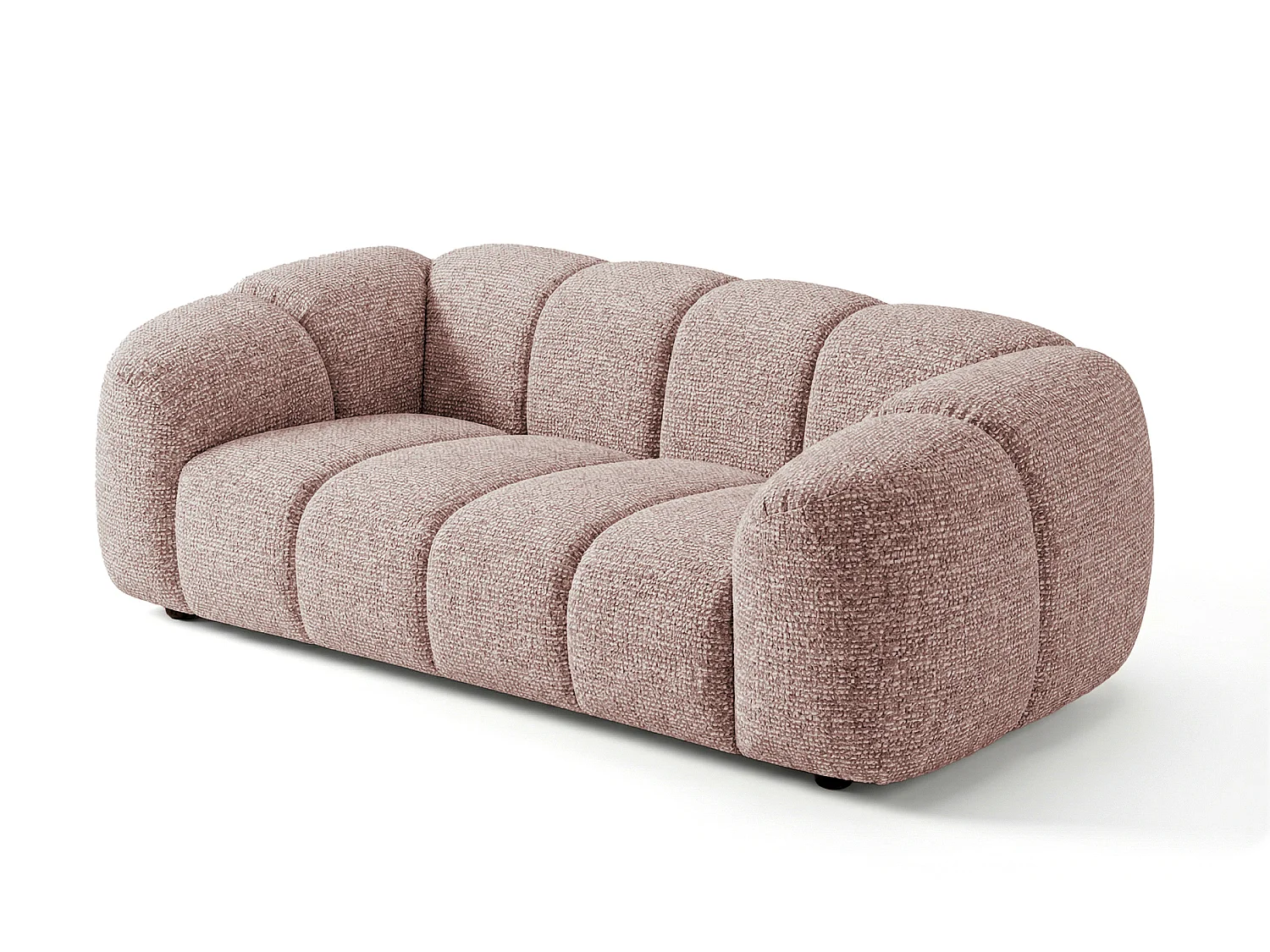 Canapé 3 places capitonné en tissu bouclé rose poudré 240 cm - MALI 3S