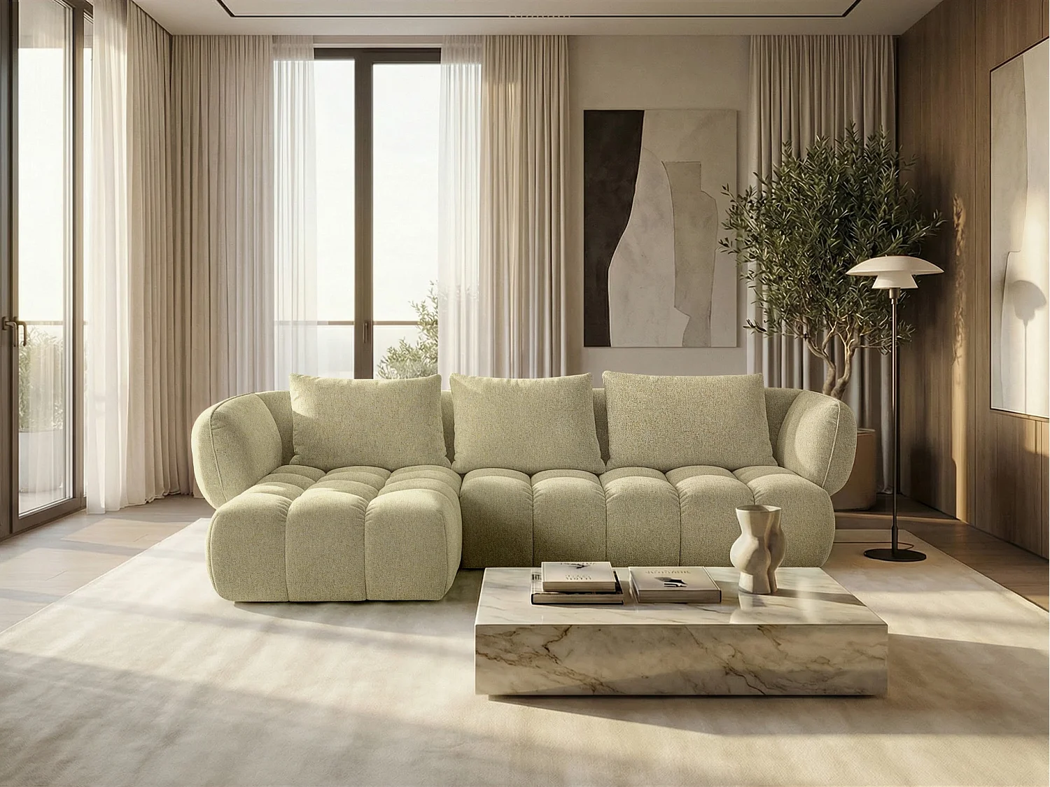 Lounge Ecksofa SAVIO - Puente 41 Senfgelb links - 250x168 cm - Design Sofa HR