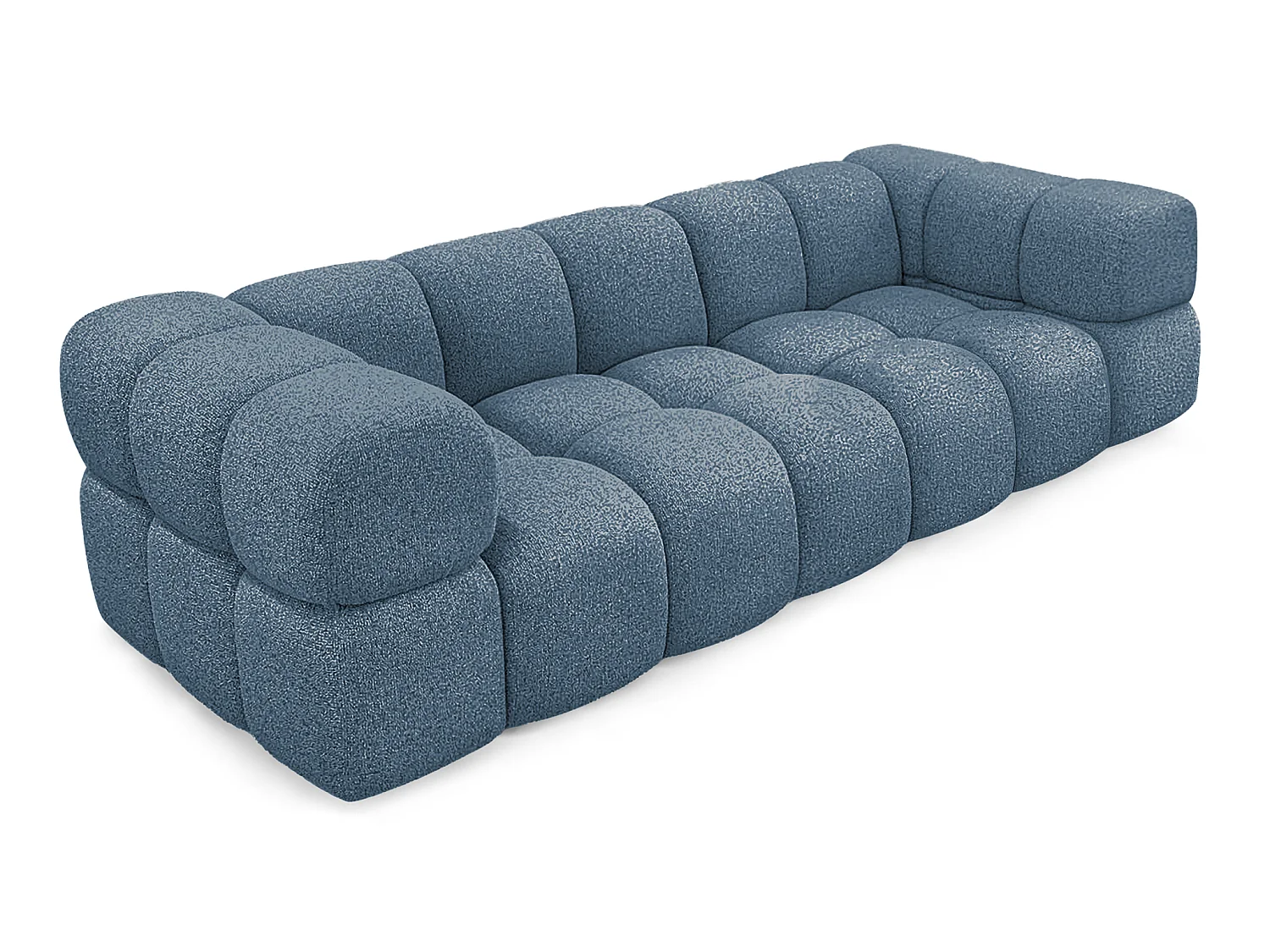 Canapé 4 places capitonné en tissu bouclé bleu canard 280 cm - ALVERO 4S