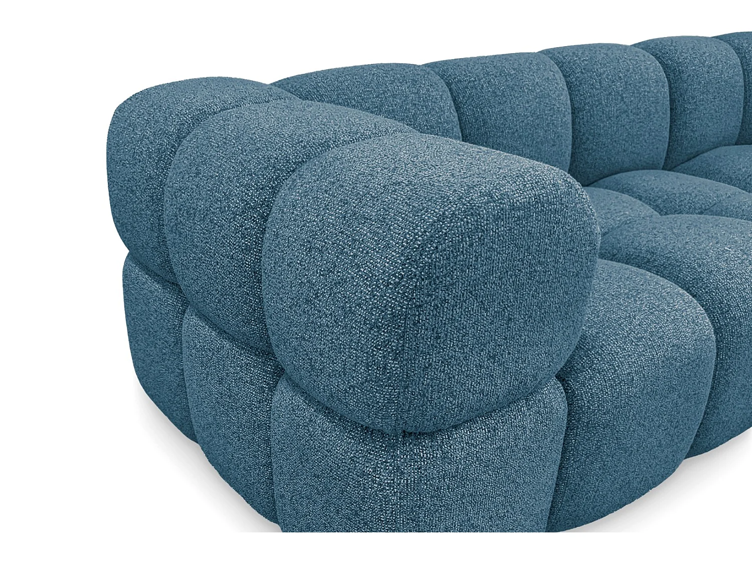 Canapé 4 places capitonné en tissu bouclé bleu canard 280 cm - ALVERO 4S