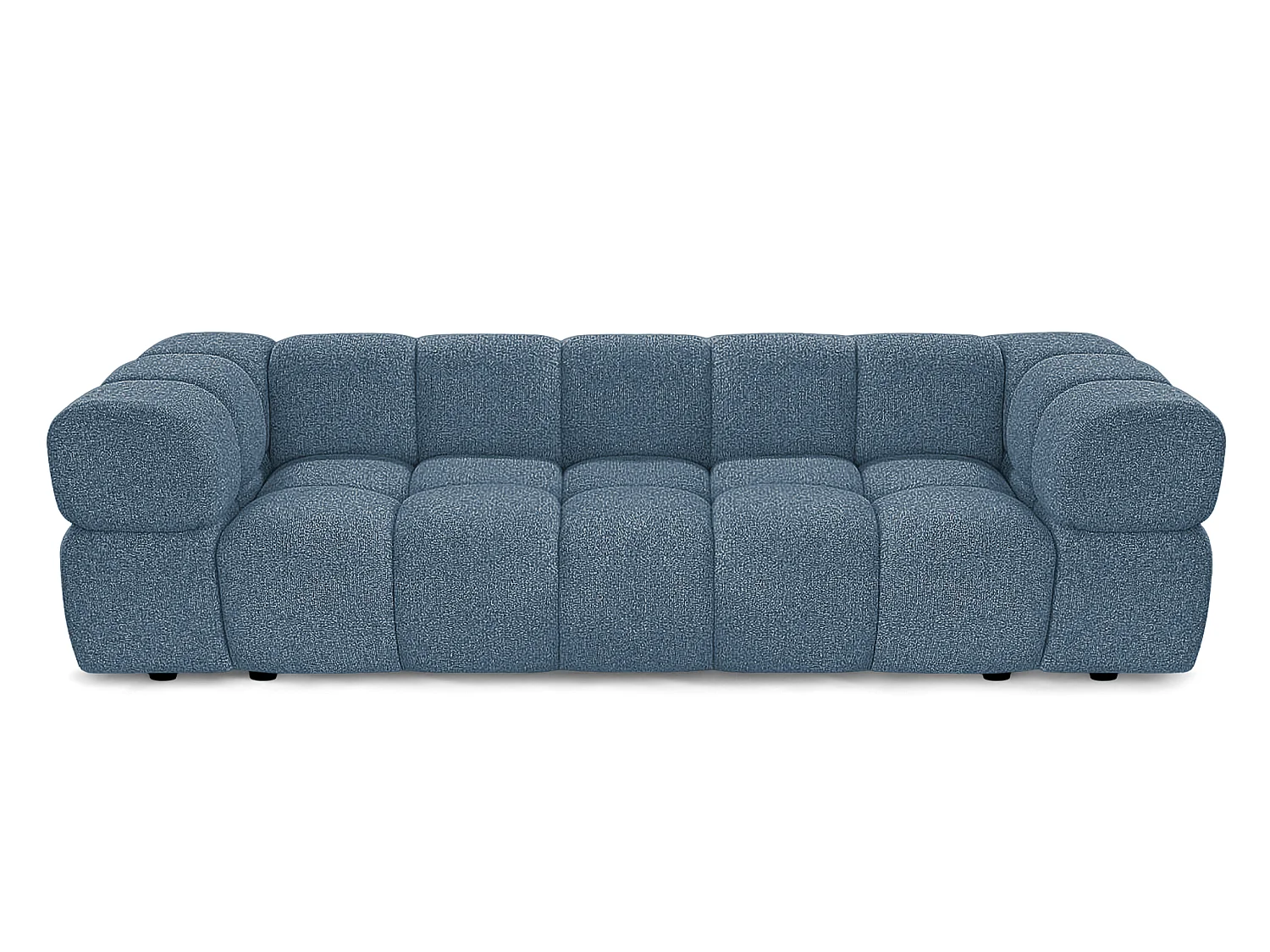 Canapé 4 places capitonné en tissu bouclé bleu canard 280 cm - ALVERO 4S