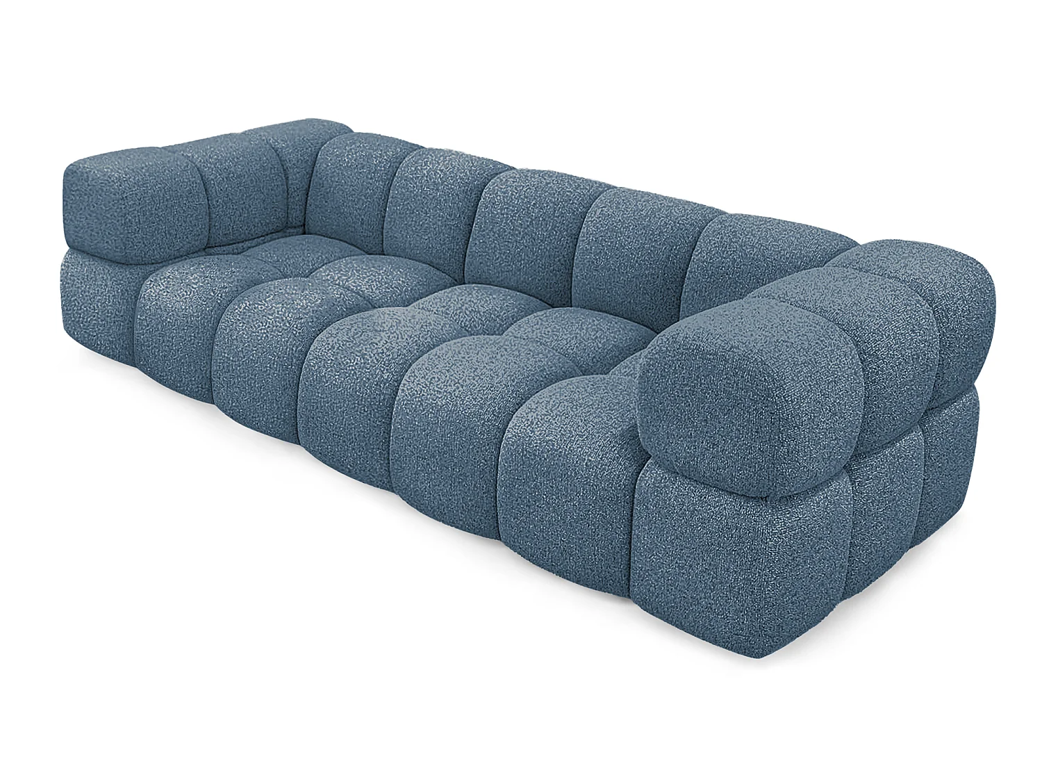 Canapé 4 places capitonné en tissu bouclé bleu canard 280 cm - ALVERO 4S