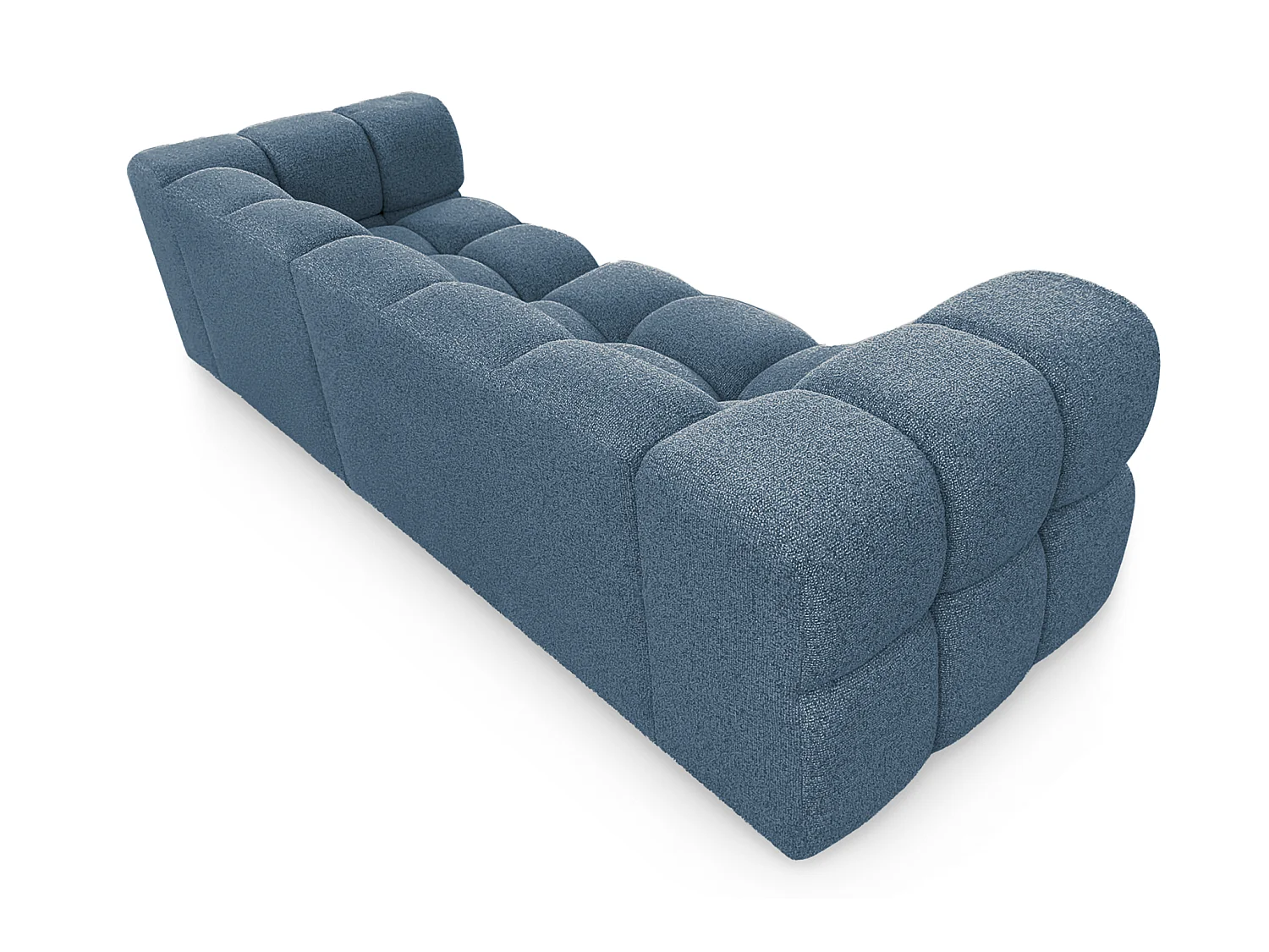 Canapé 4 places capitonné en tissu bouclé bleu canard 280 cm - ALVERO 4S