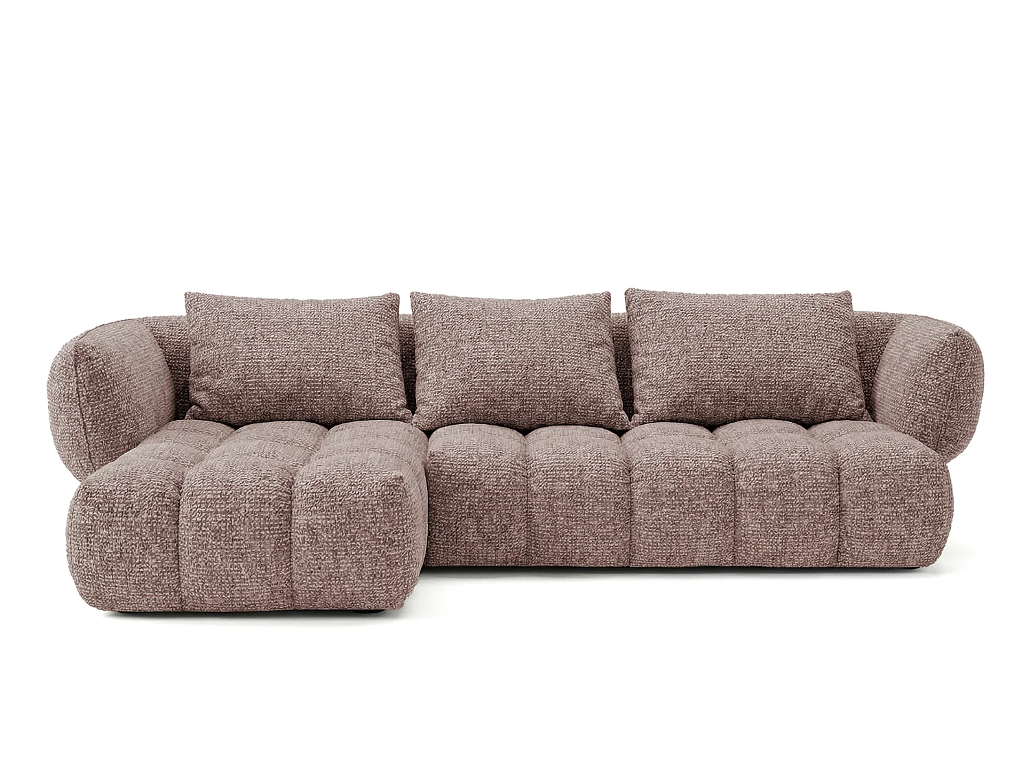 Canapé d'angle gauche en tissu bouclé rose poudré 250 cm - SAVIO