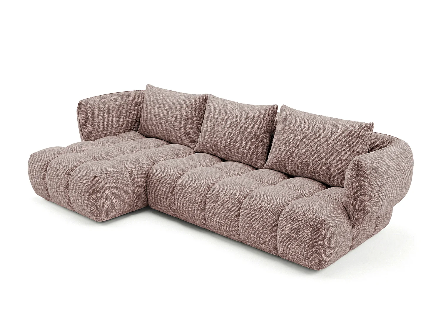 Canapé d'angle gauche en tissu bouclé rose poudré 250 cm - SAVIO