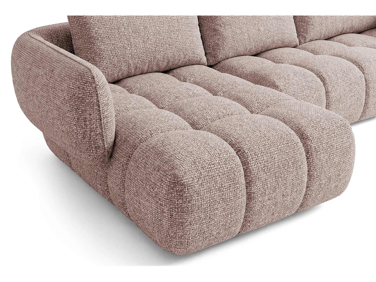 Canapé d'angle gauche en tissu bouclé rose poudré 250 cm - SAVIO