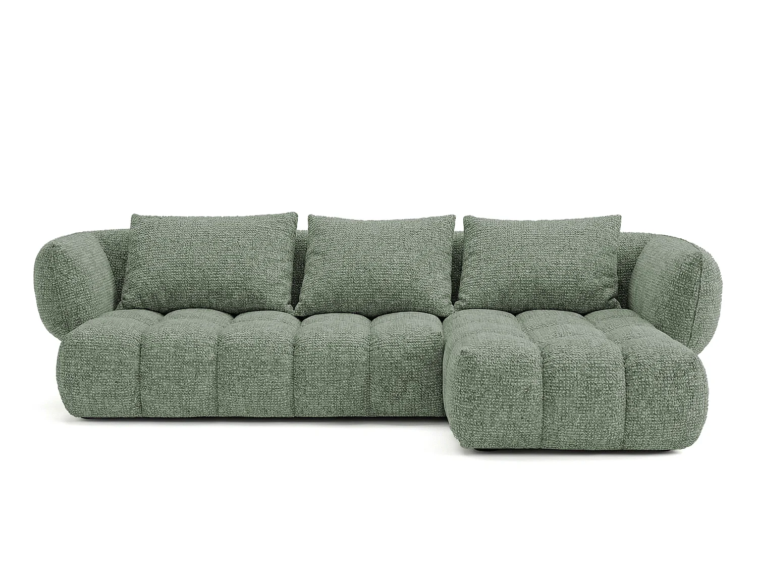 Canapé d'angle droit en tissu bouclé vert amande 250 cm - SAVIO