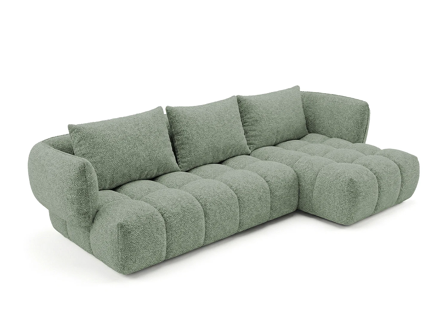 Canapé d'angle droit en tissu bouclé vert amande 250 cm - SAVIO