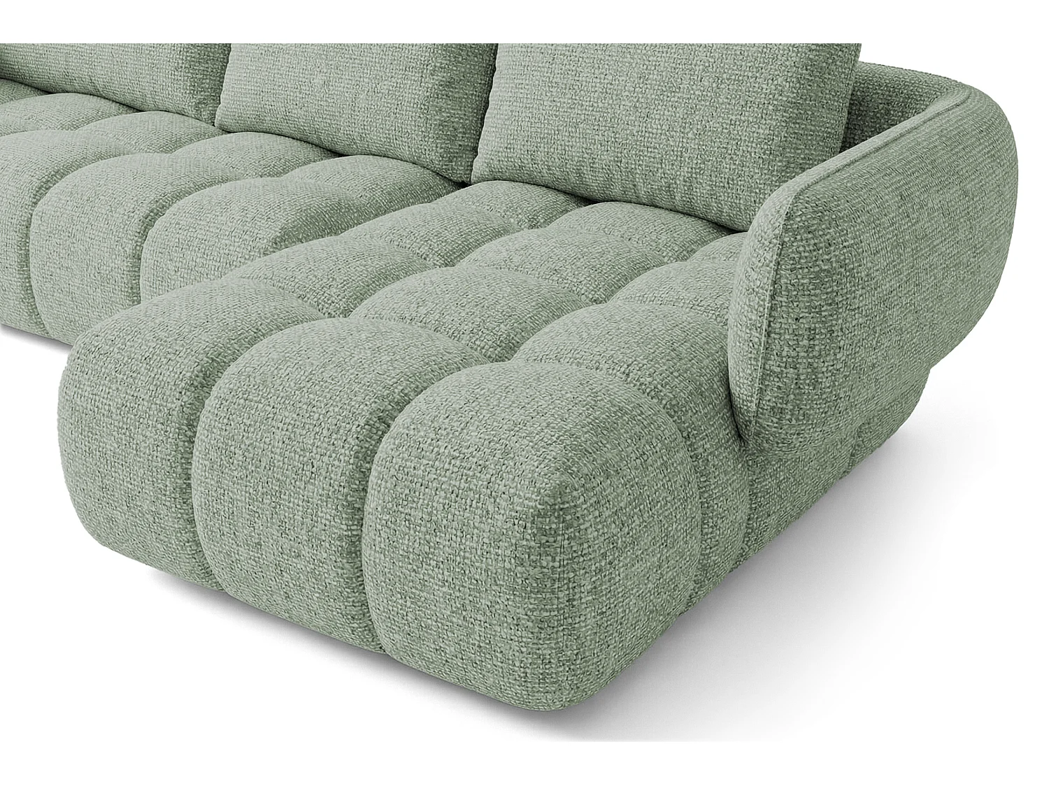 Canapé d'angle droit en tissu bouclé vert amande 250 cm - SAVIO