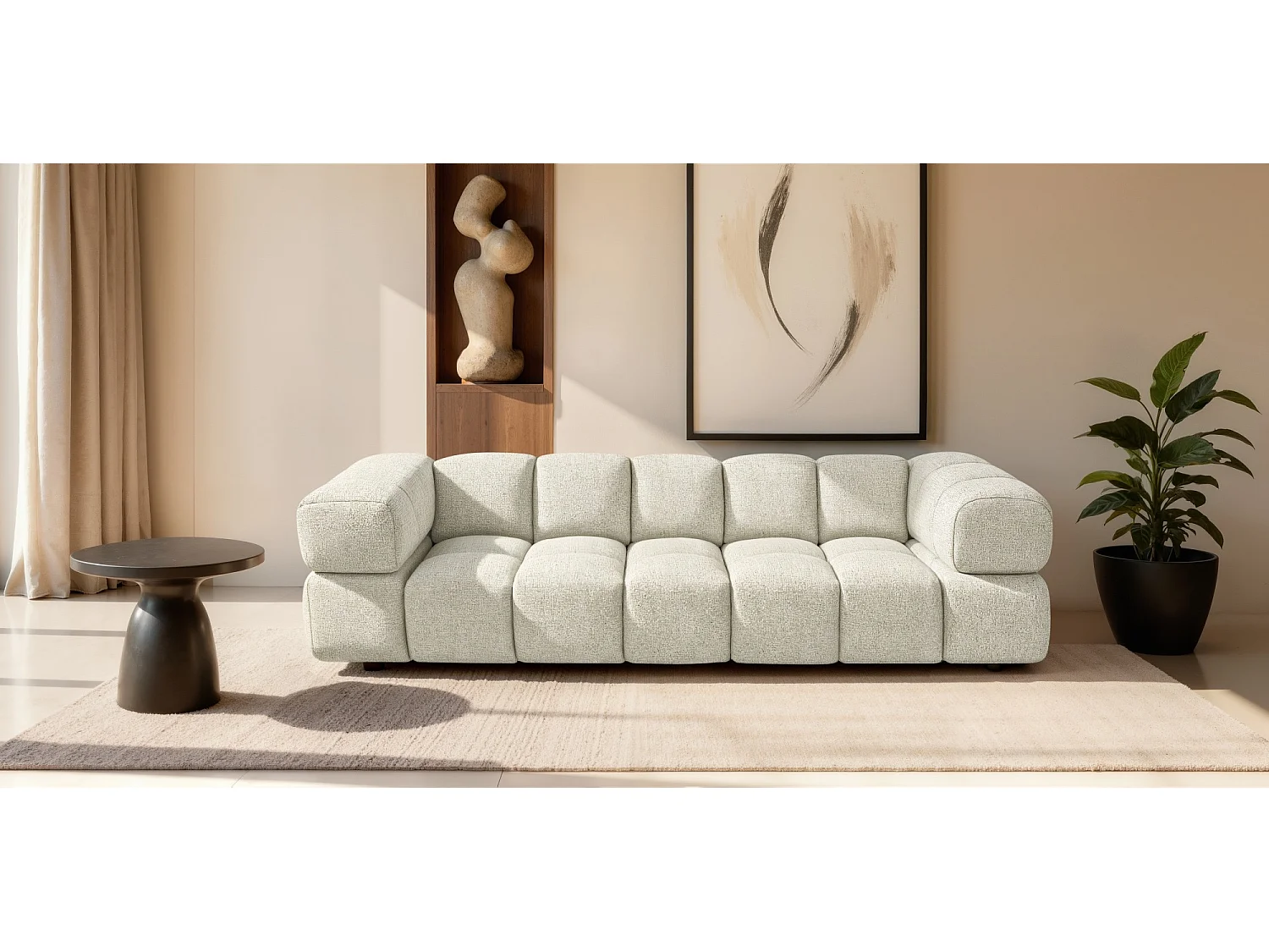 Design 4-Sitzer Sofa ALVERO 280 cm – Cremeweiß 03 – Strukturstoff Premium – HR-Schaum