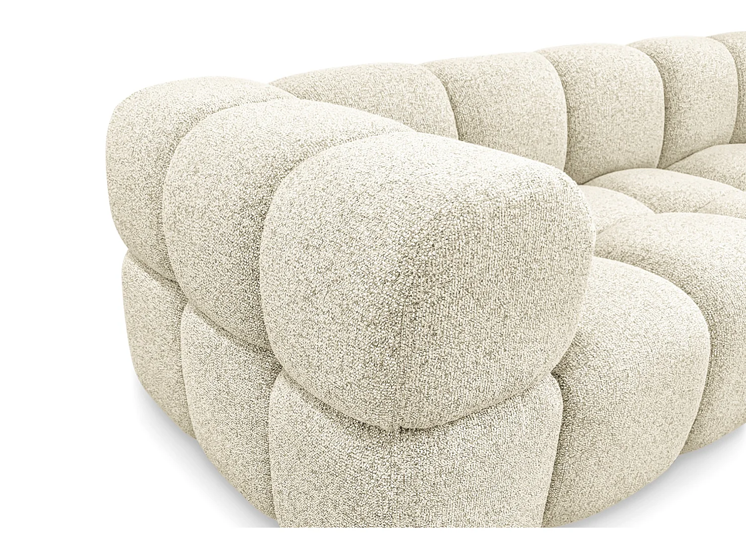 Canapé 4 places capitonné en tissu bouclé blanc cassé 280 cm - ALVERO 4S