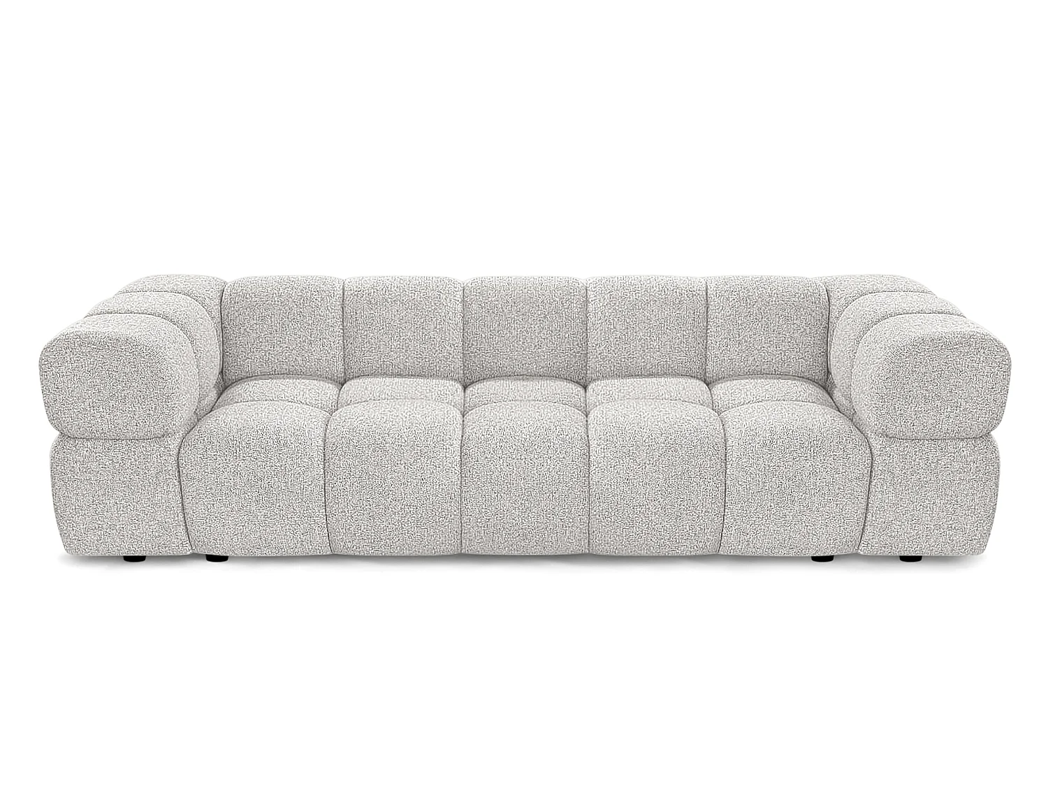 Canapé 4 places capitonné en tissu bouclé gris clair 280 cm - ALVERO 4S