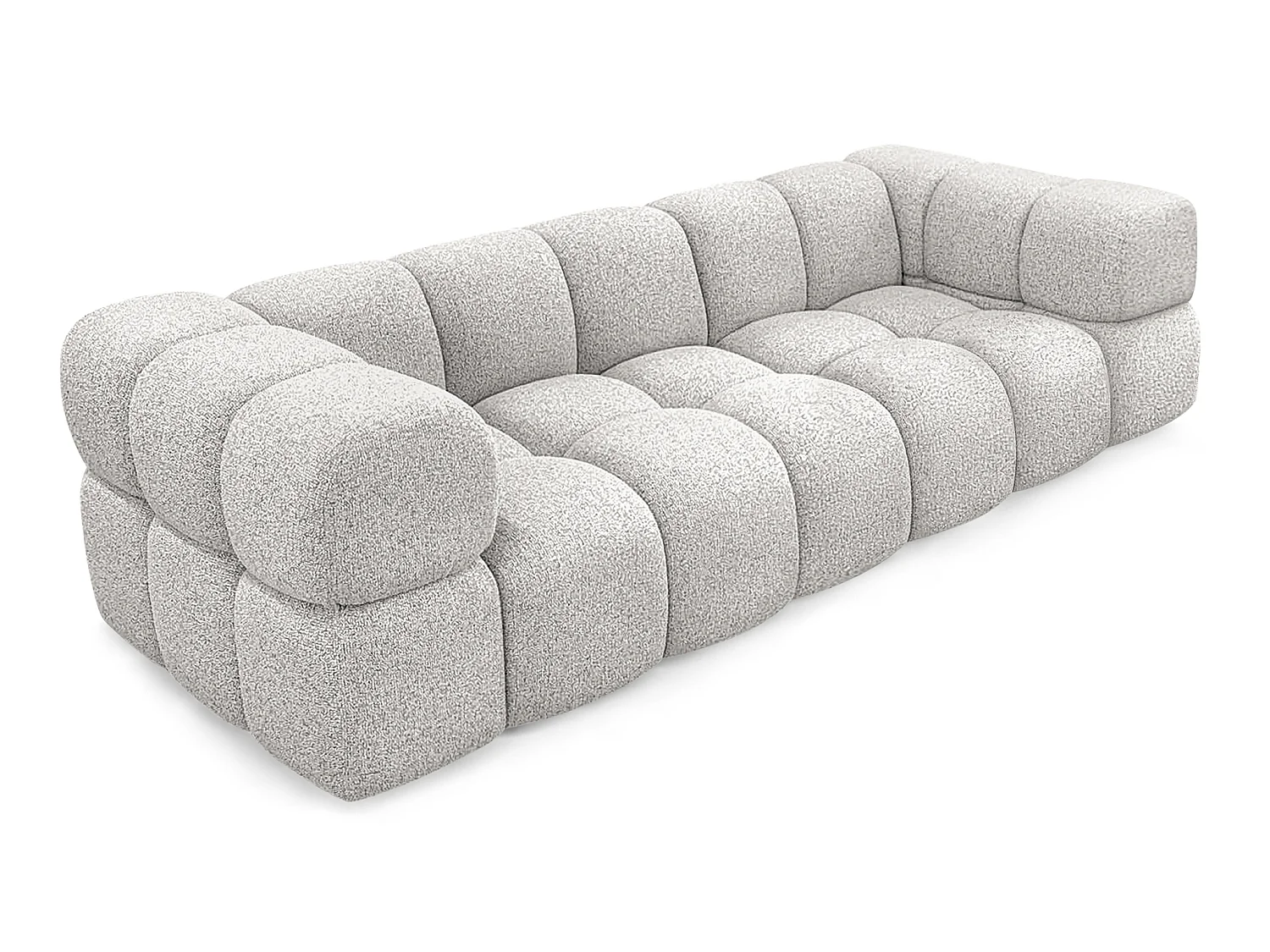 Canapé 4 places capitonné en tissu bouclé gris clair 280 cm - ALVERO 4S