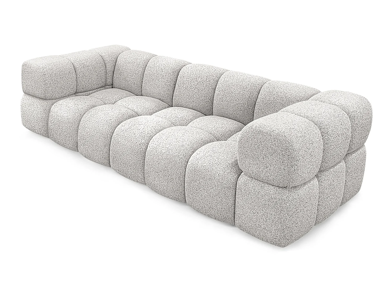Canapé 4 places capitonné en tissu bouclé gris clair 280 cm - ALVERO 4S