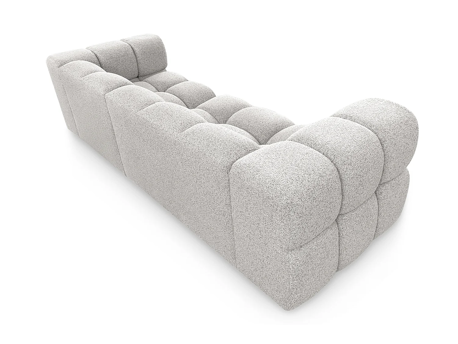 Canapé 4 places capitonné en tissu bouclé gris clair 280 cm - ALVERO 4S