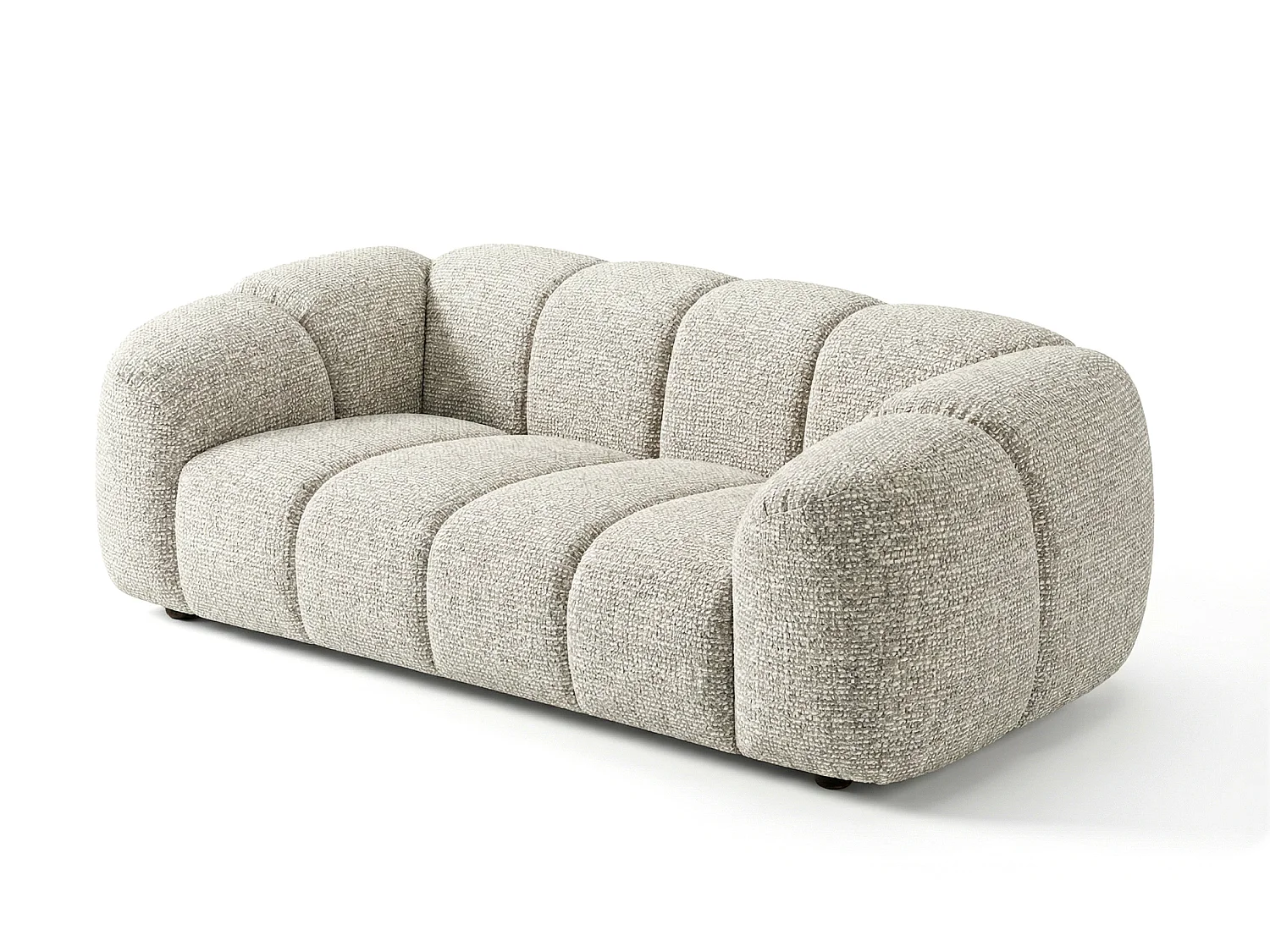 Canapé 3 places capitonné en tissu bouclé beige 240 cm - MALI 3S