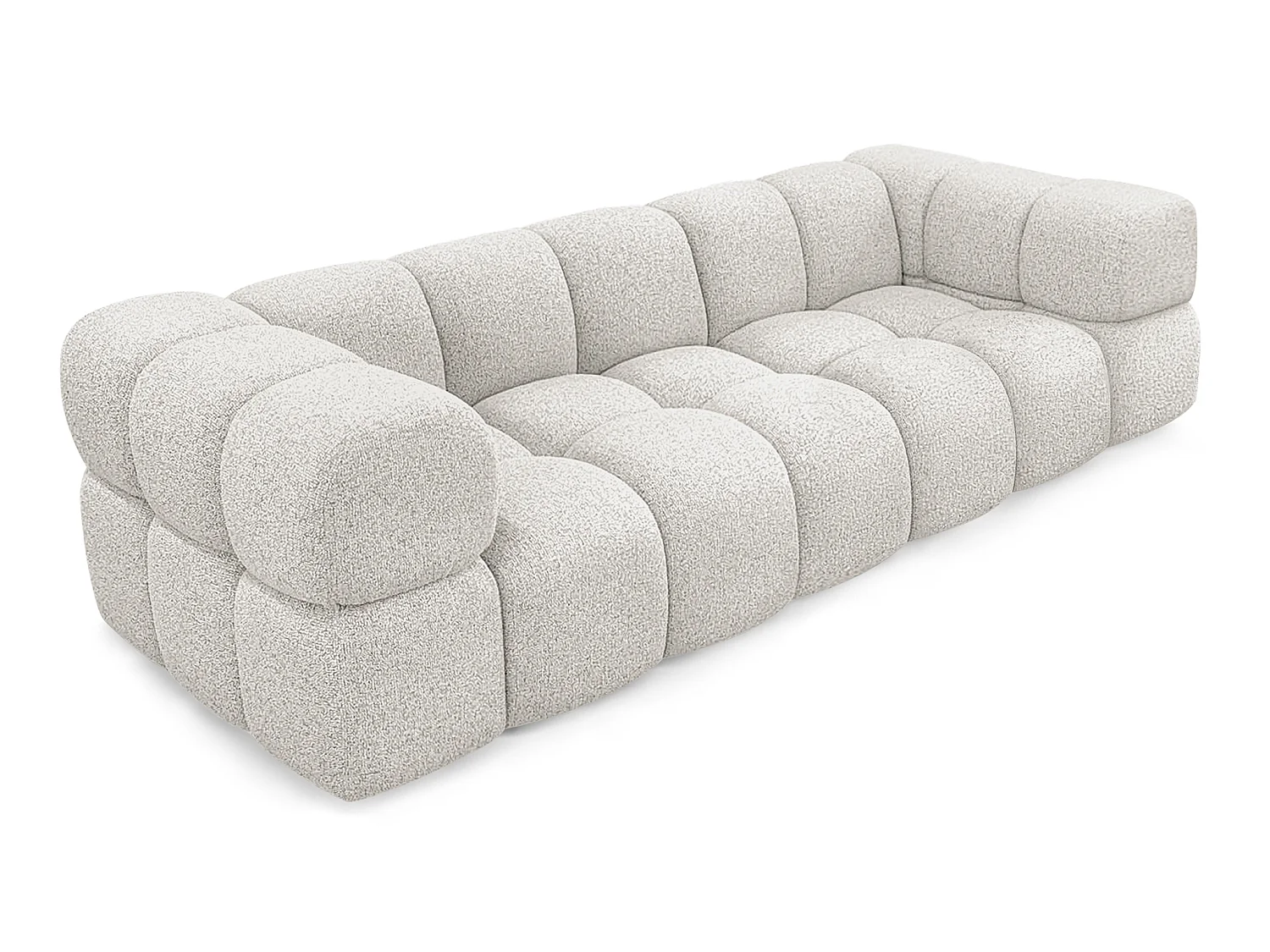 Canapé 4 places capitonné en tissu bouclé beige 280 cm - ALVERO 4S