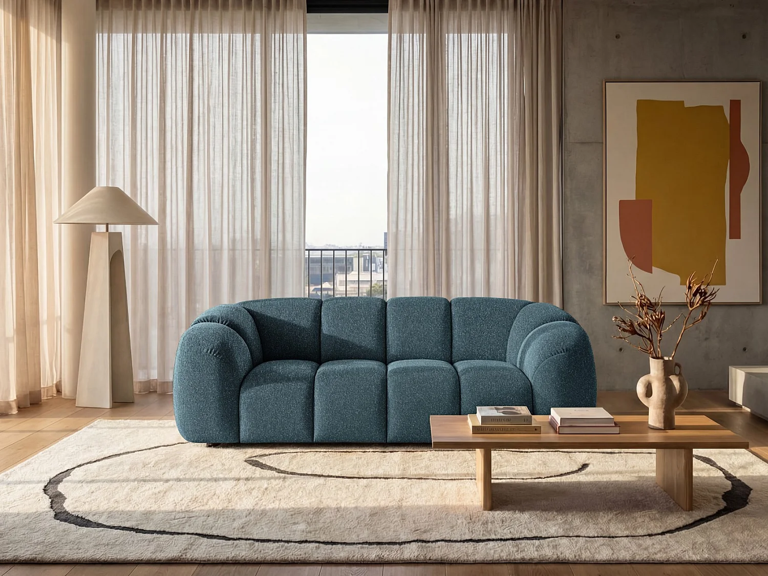 Design Sofa MALI 3-Sitzer Stoff Puente 39 Petrolblau – Cloud Design 240cm