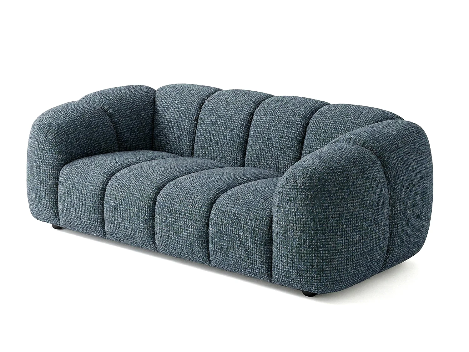 Canapé 3 places capitonné en tissu bouclé bleu canard 240 cm - MALI 3S