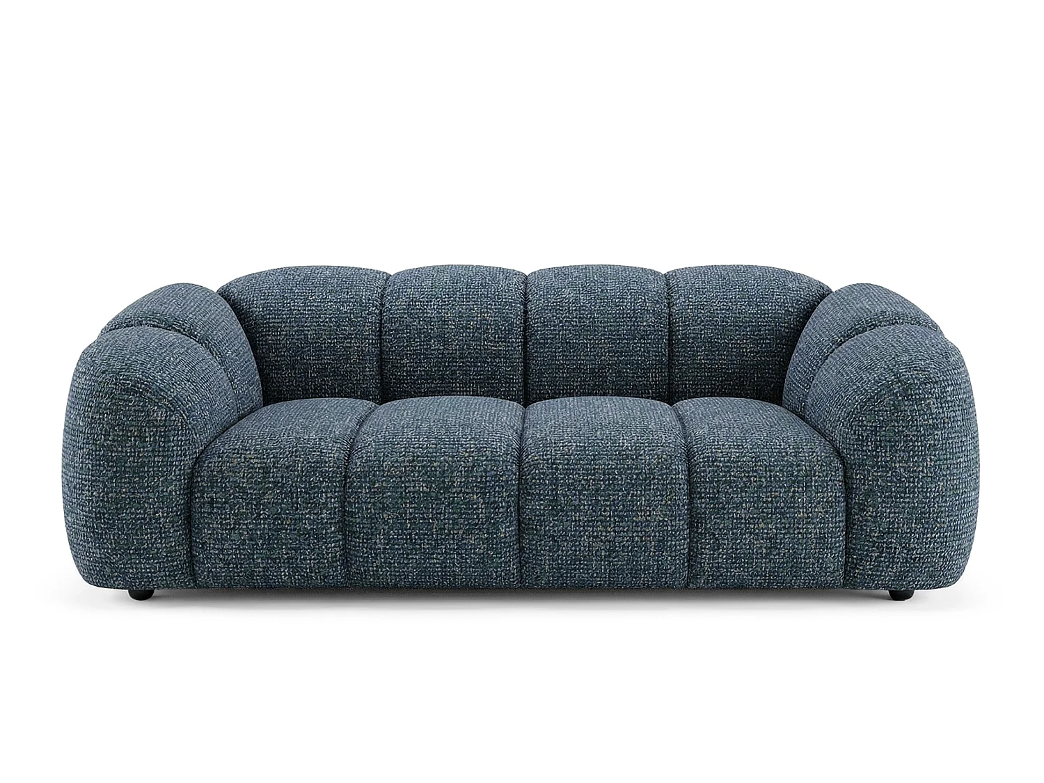 Canapé 3 places capitonné en tissu bouclé bleu canard 240 cm - MALI 3S