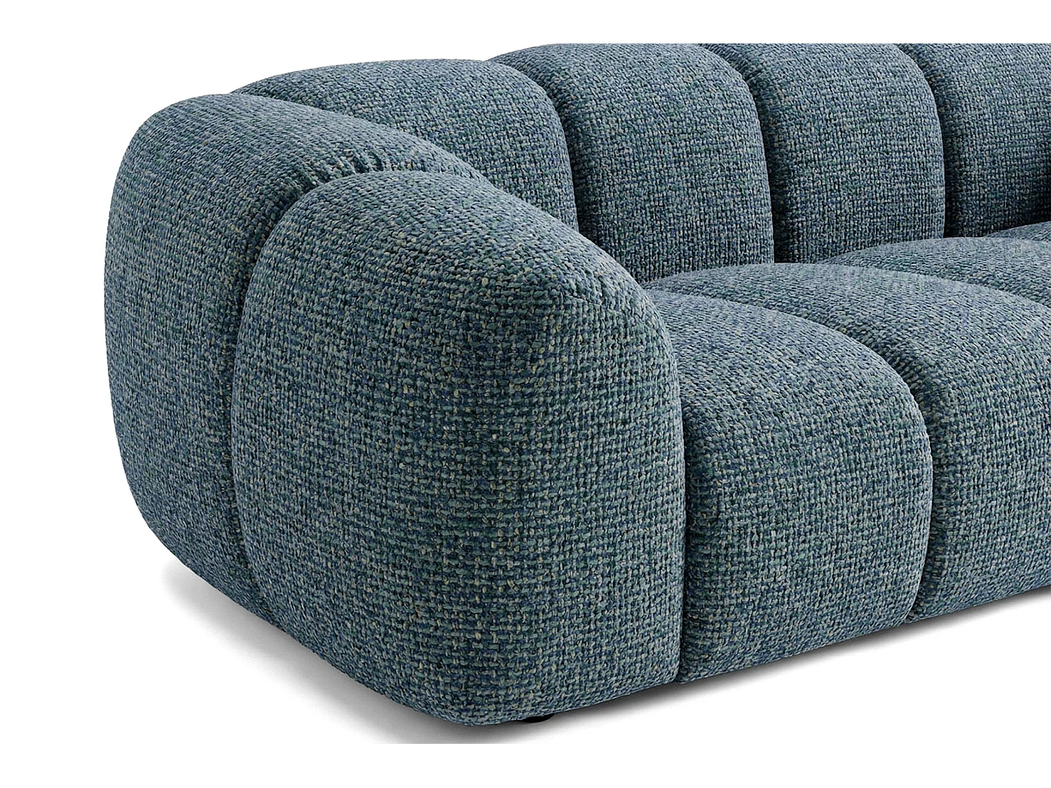 Canapé 3 places capitonné en tissu bouclé bleu canard 240 cm - MALI 3S