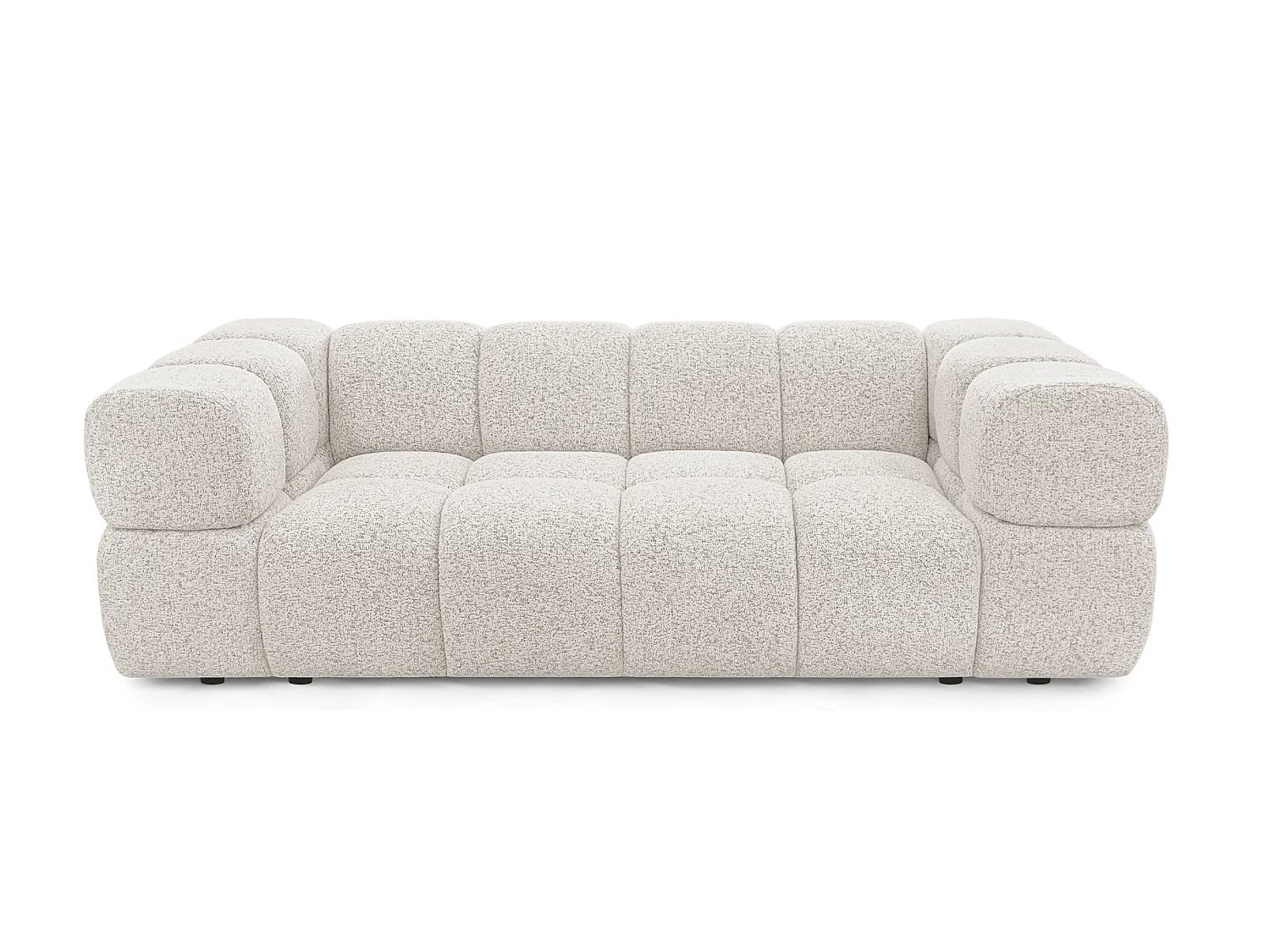 Canapé 3 places capitonné en tissu bouclé beige 240 cm - ALVERO 3S