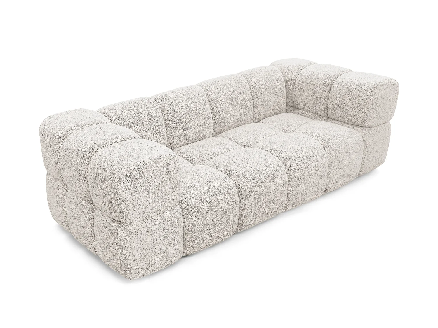 Canapé 3 places capitonné en tissu bouclé beige 240 cm - ALVERO 3S