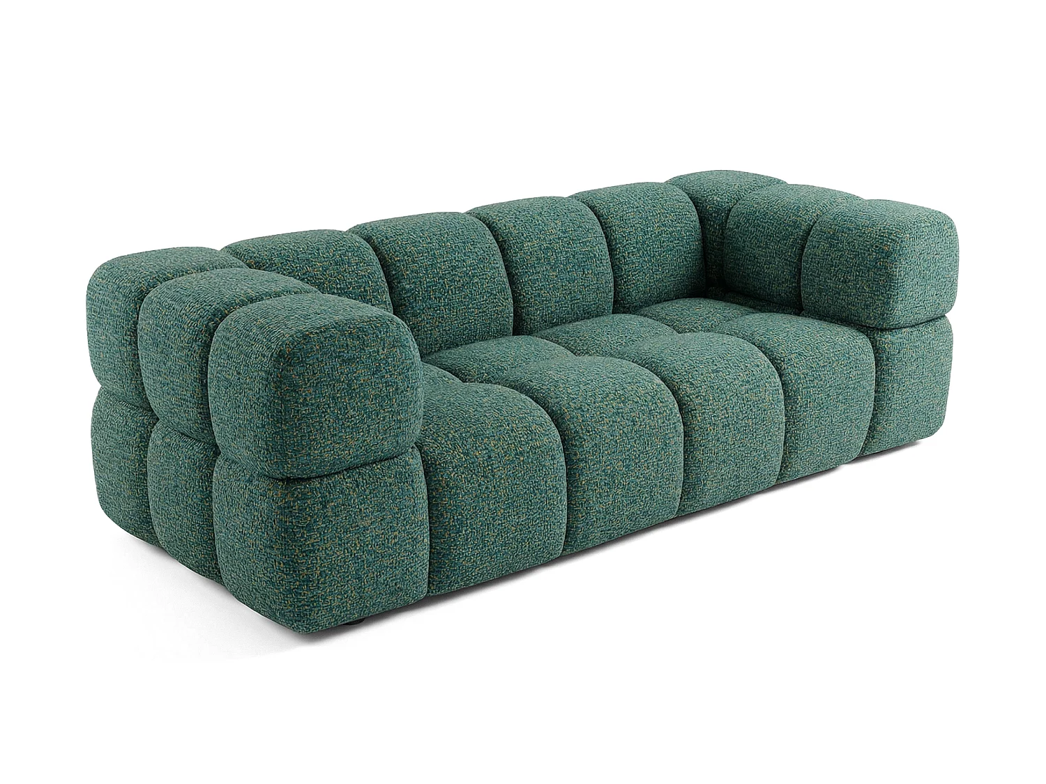 Canapé 3 places capitonné en tissu bouclé vert 240 cm - ALVERO 3S