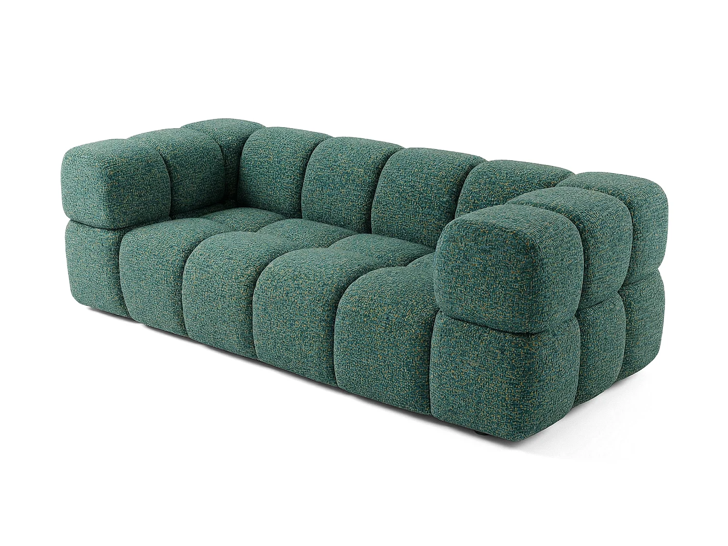 Canapé 3 places capitonné en tissu bouclé vert 240 cm - ALVERO 3S