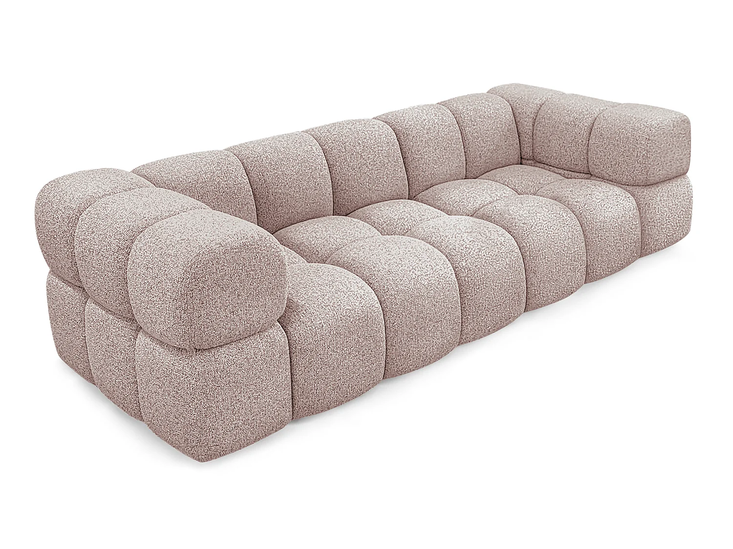 Canapé 4 places capitonné en tissu bouclé rose poudré 280 cm - ALVERO 4S