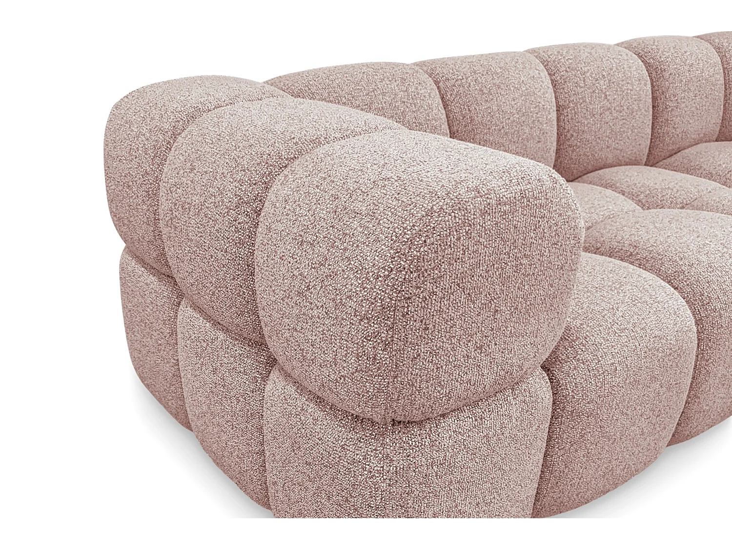 Canapé 4 places capitonné en tissu bouclé rose poudré 280 cm - ALVERO 4S