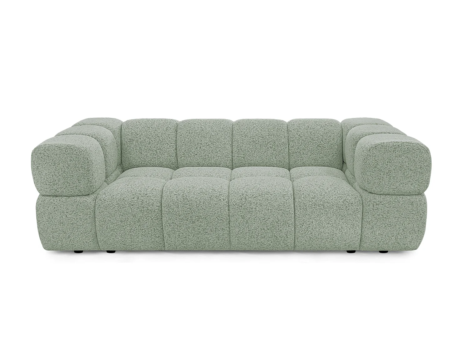 Canapé 3 places capitonné en tissu bouclé vert amande 240 cm - ALVERO 3S