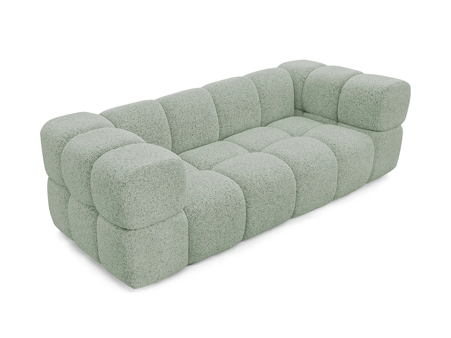 Canapé 3 places capitonné en tissu bouclé vert amande 240 cm - ALVERO 3S