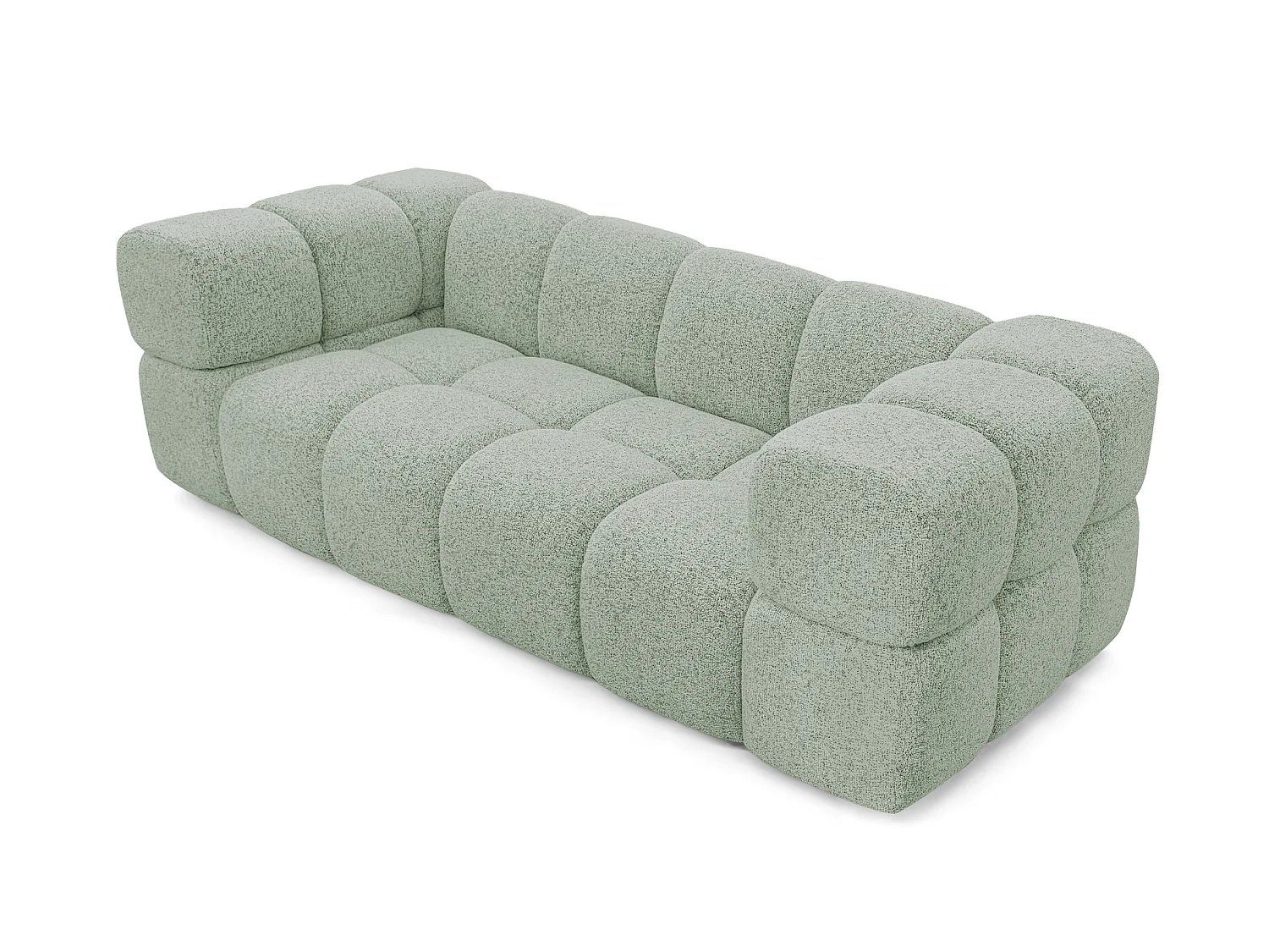 Canapé 3 places capitonné en tissu bouclé vert amande 240 cm - ALVERO 3S