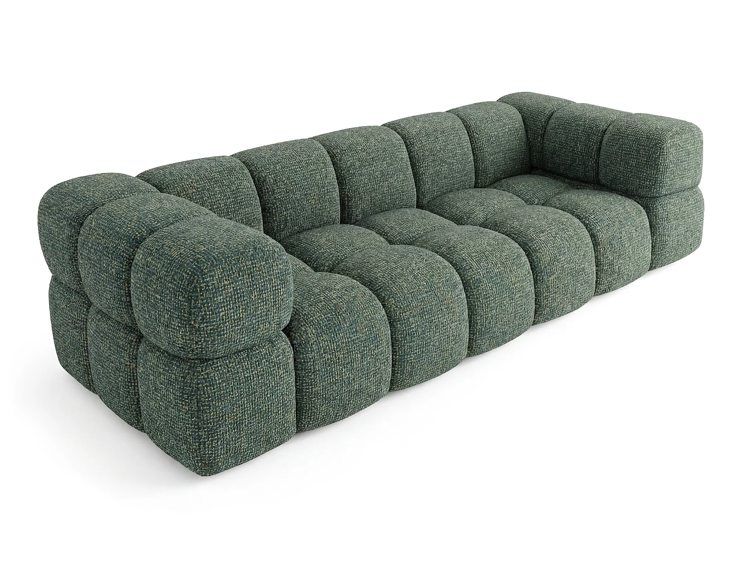 Canapé 4 places capitonné en tissu bouclé vert 280 cm - ALVERO 4S