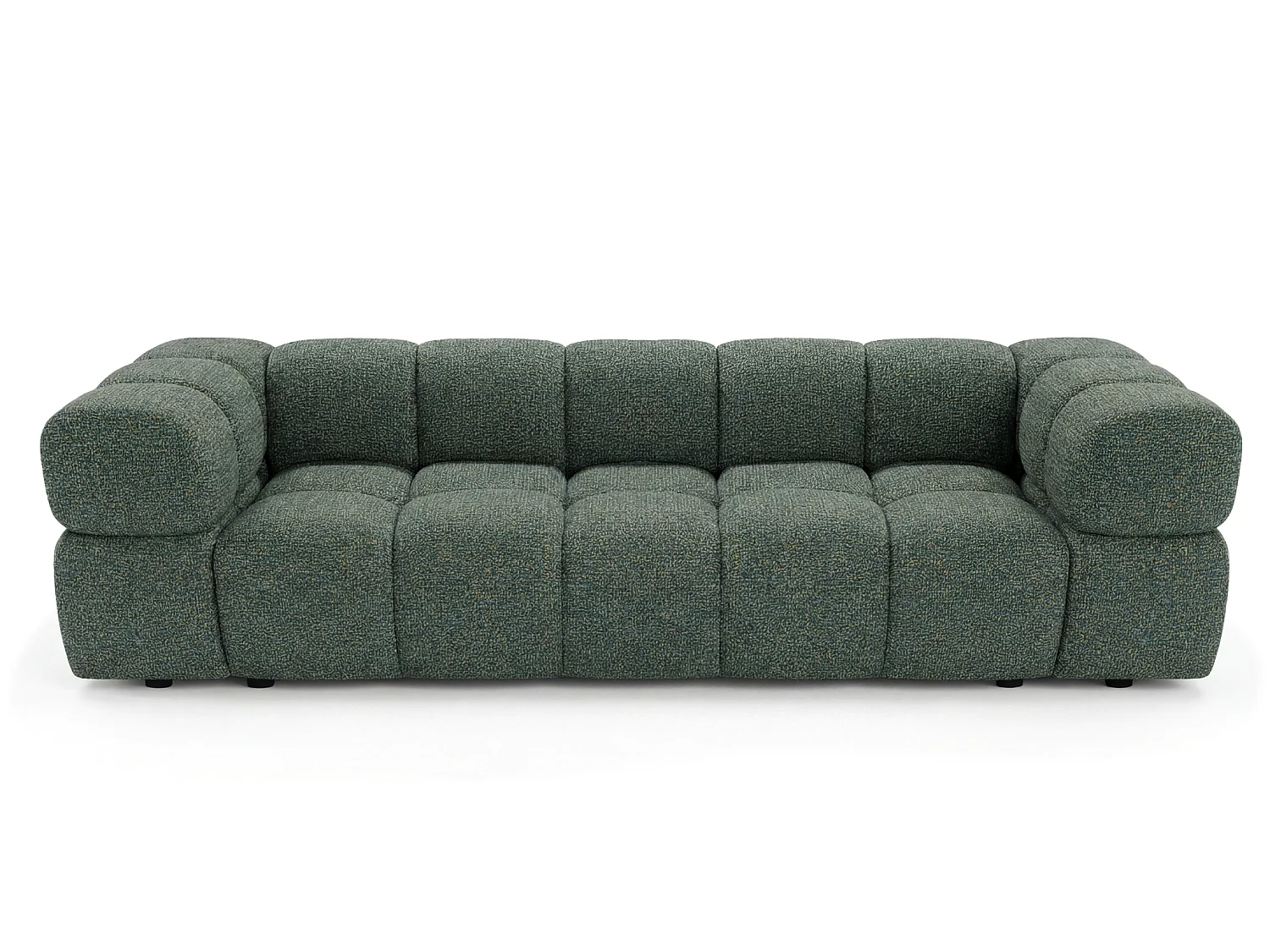 Canapé 4 places capitonné en tissu bouclé vert 280 cm - ALVERO 4S