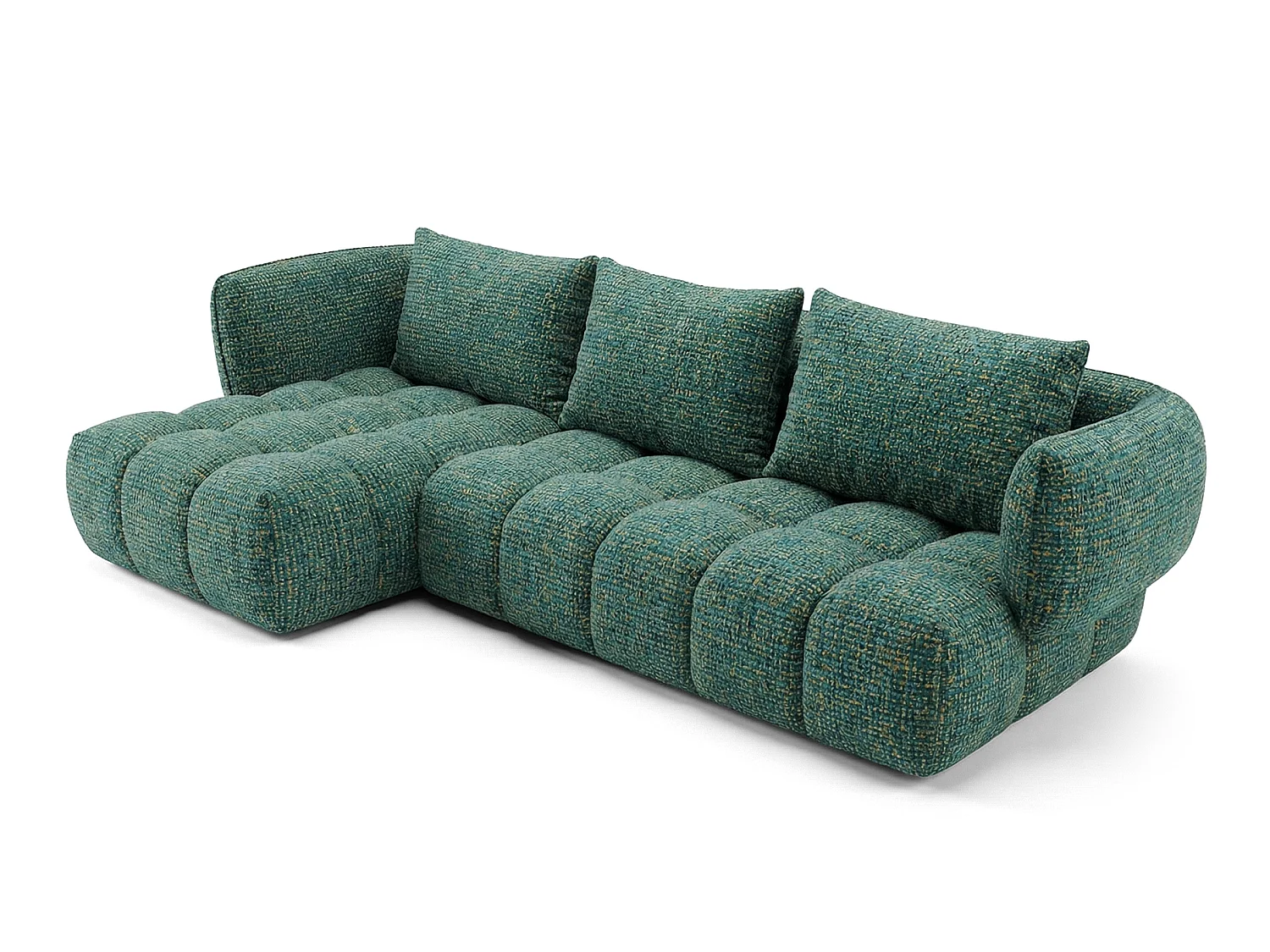 Canapé d'angle gauche en tissu bouclé vert 250 cm - SAVIO