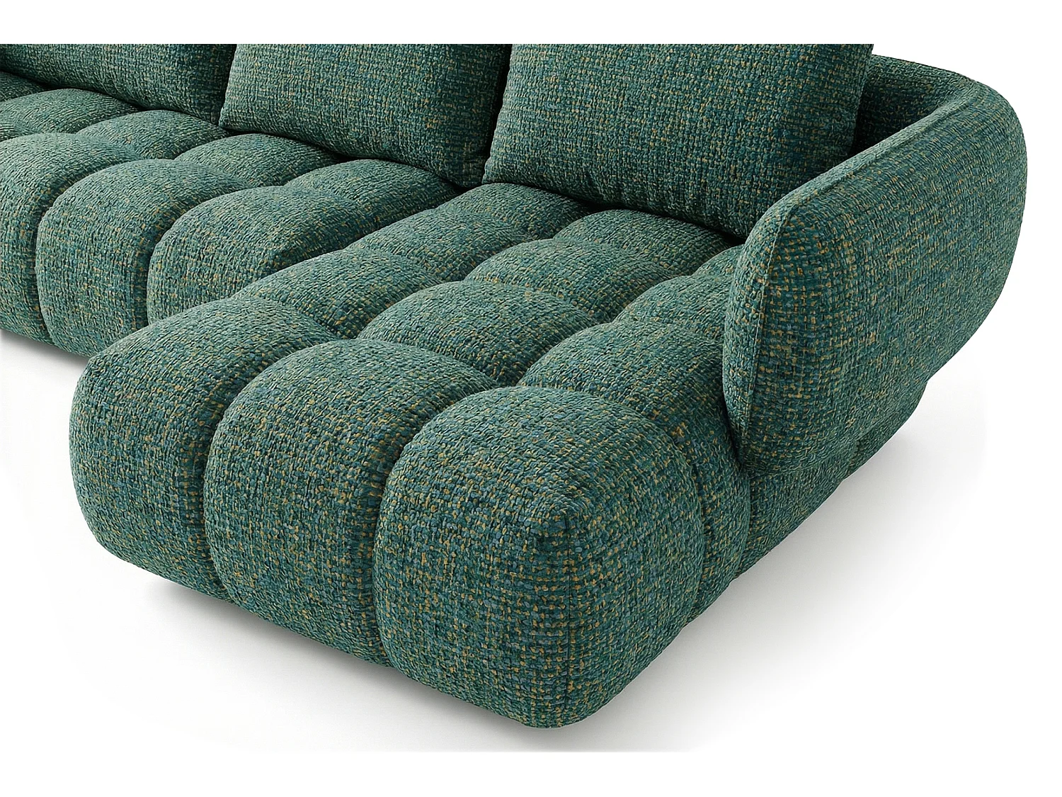 Canapé d'angle droit en tissu bouclé vert 250 cm - SAVIO