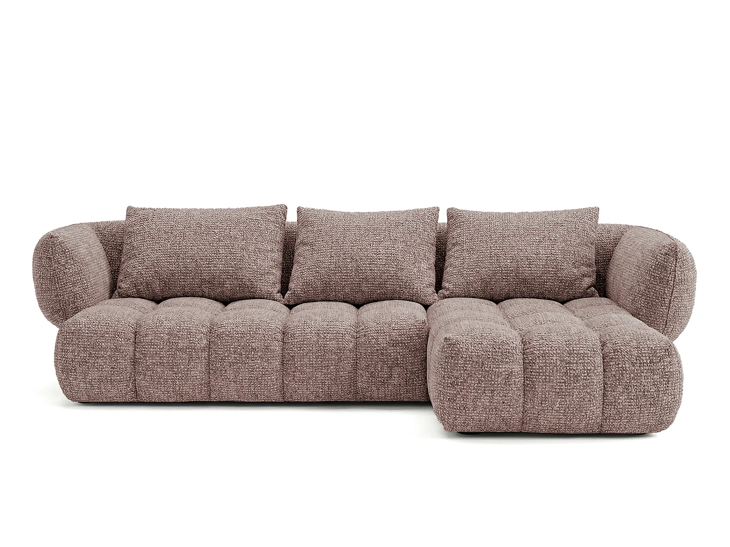 Canapé d'angle droit en tissu bouclé rose poudré 250 cm - SAVIO