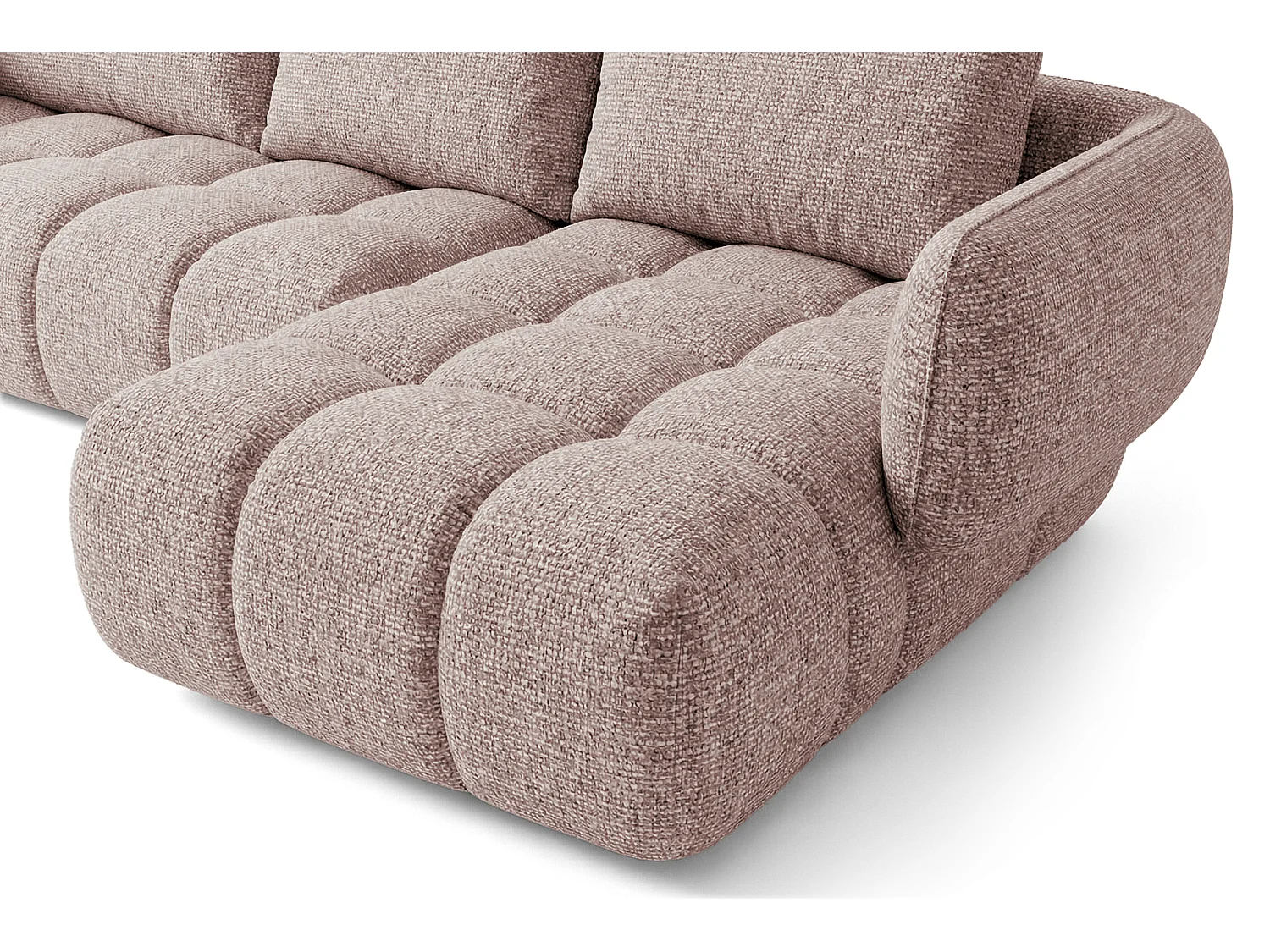 Canapé d'angle droit en tissu bouclé rose poudré 250 cm - SAVIO