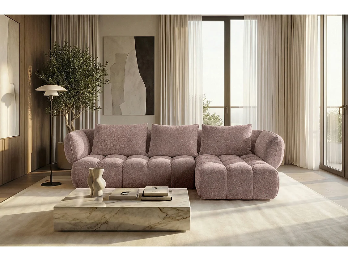 Canapé d'angle droit en tissu bouclé rose poudré 250 cm - SAVIO