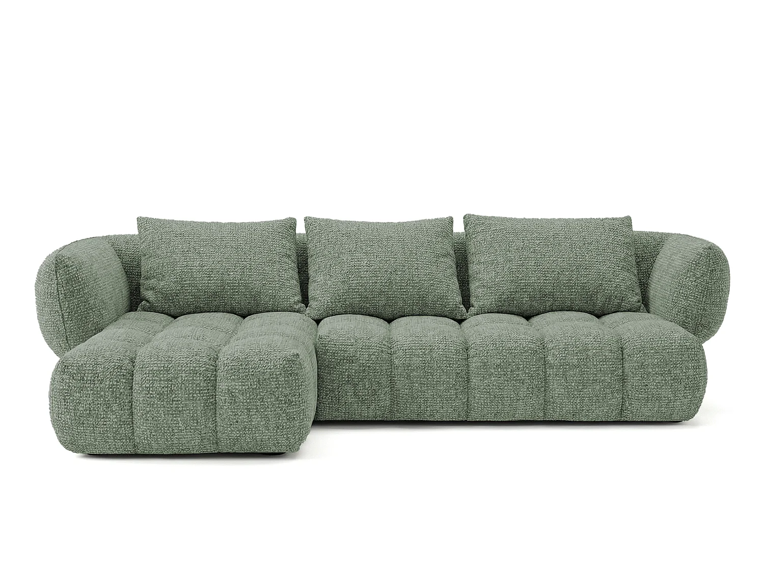 Canapé d'angle gauche en tissu bouclé vert amande 250 cm - SAVIO