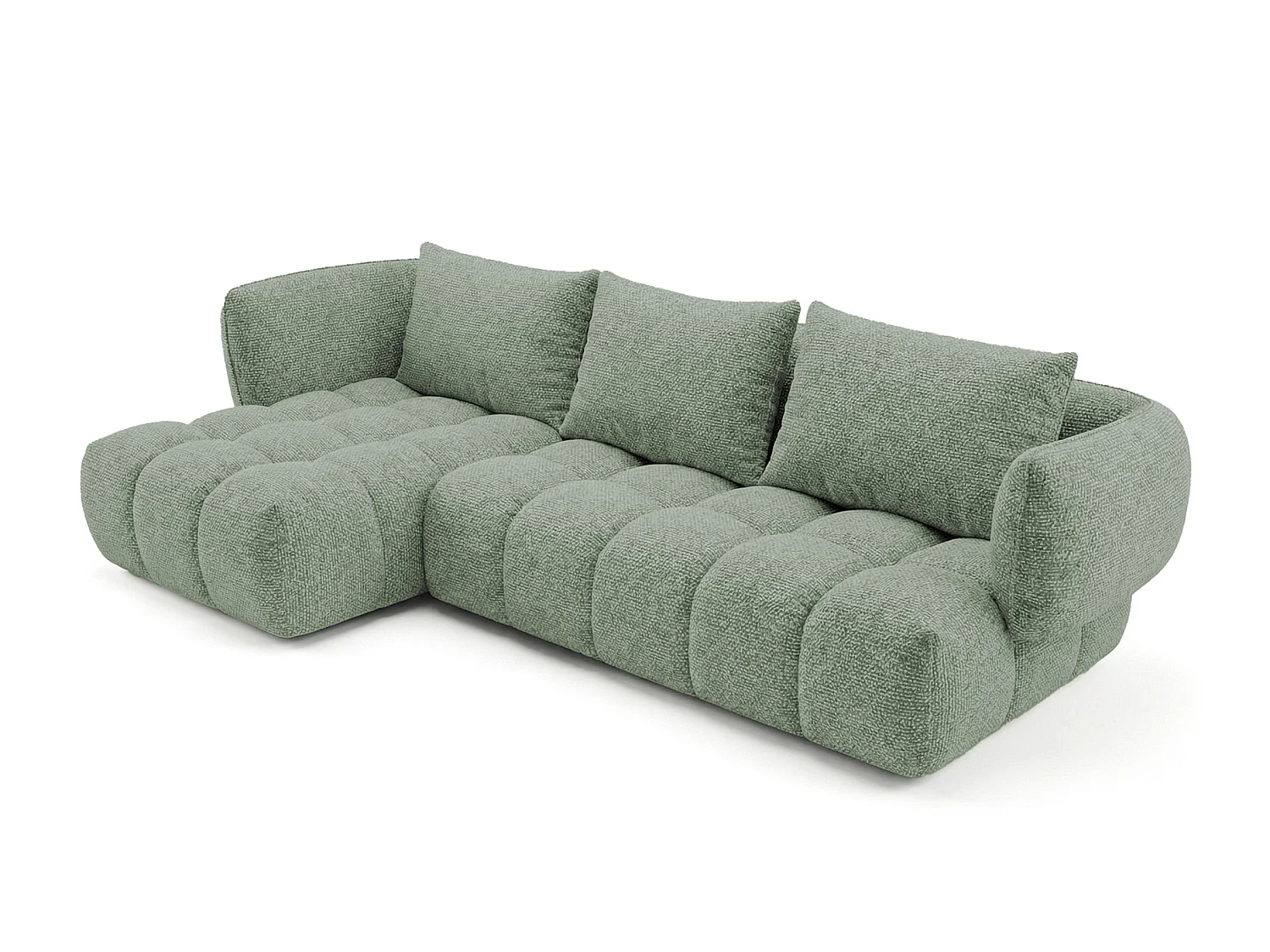 Canapé d'angle gauche en tissu bouclé vert amande 250 cm - SAVIO